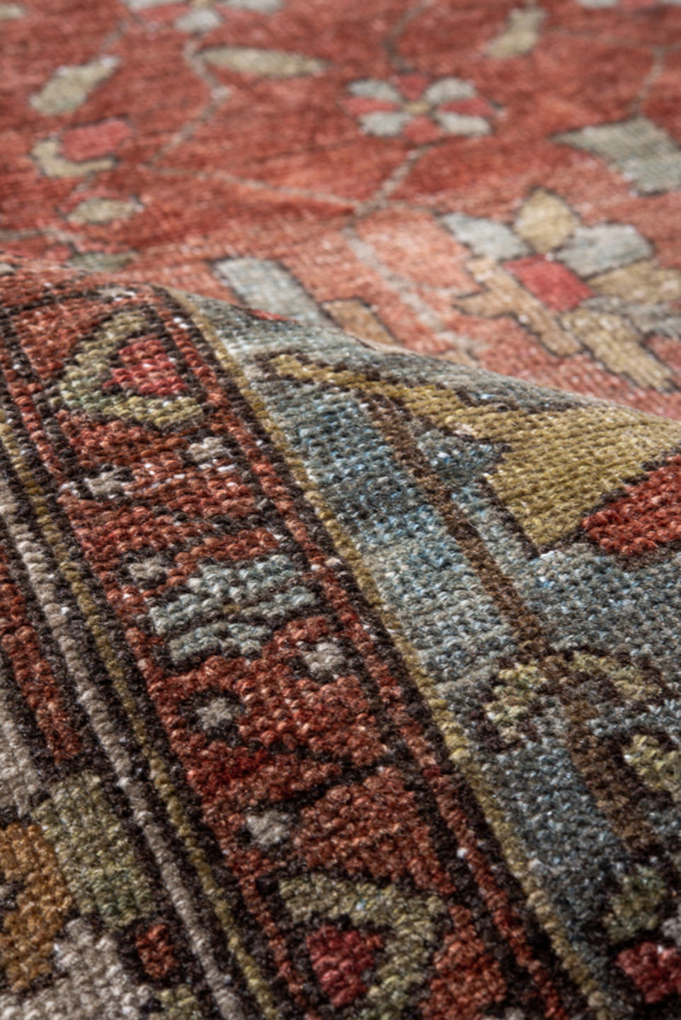 6' x 9' one-of-a-kind handmade vintage Far.Sarouk medium size rug. Color palette: rust, ivory, charcoal, sky_blue