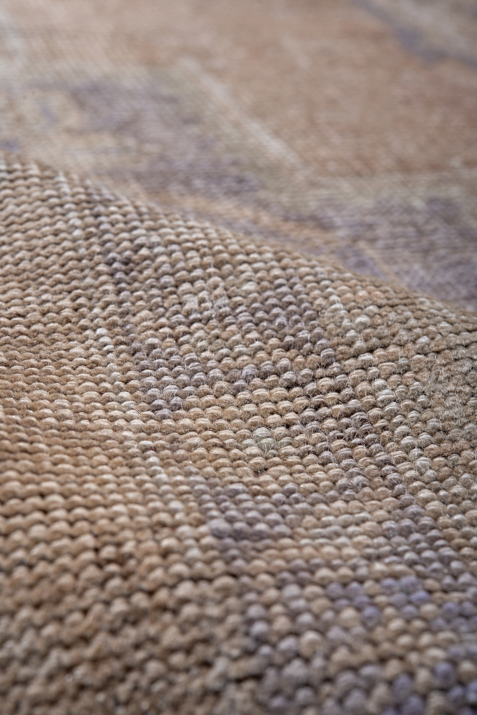 6' x 11' one-of-a-kind handmade vintage Oushak large size rug. Color palette: taupe, beige, lavender, ivory, dusty blue