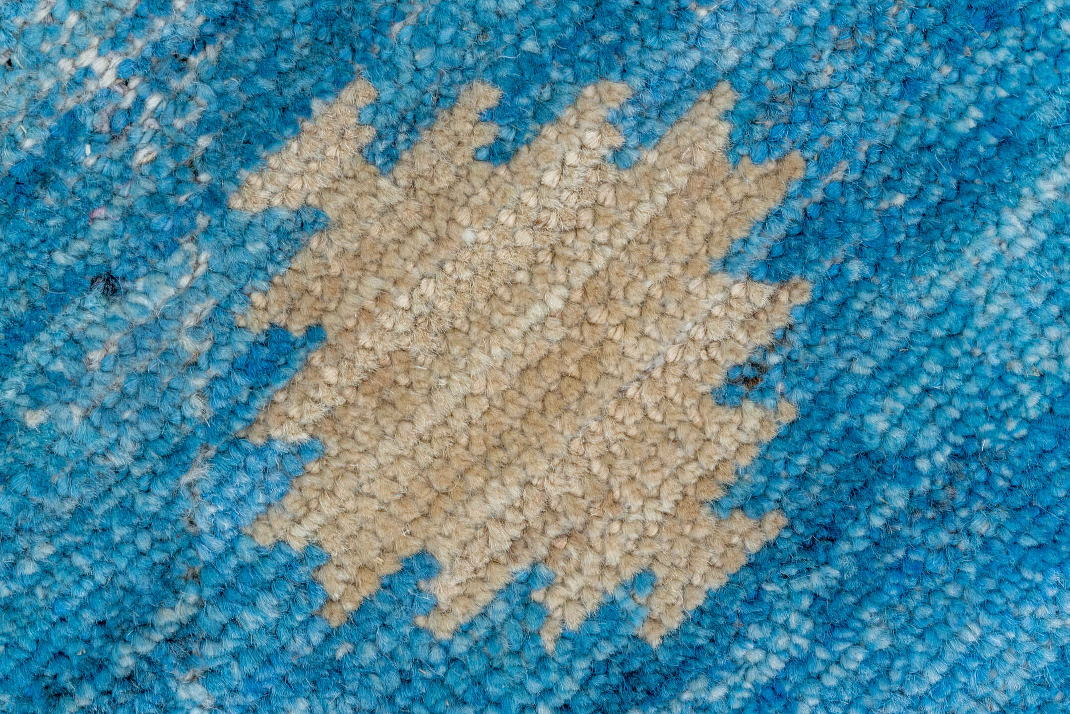 12' x 16' one-of-a-kind handmade handmade Modern oversize rug. Color palette: turquoise, ivory, sky blue, teal, light blue
