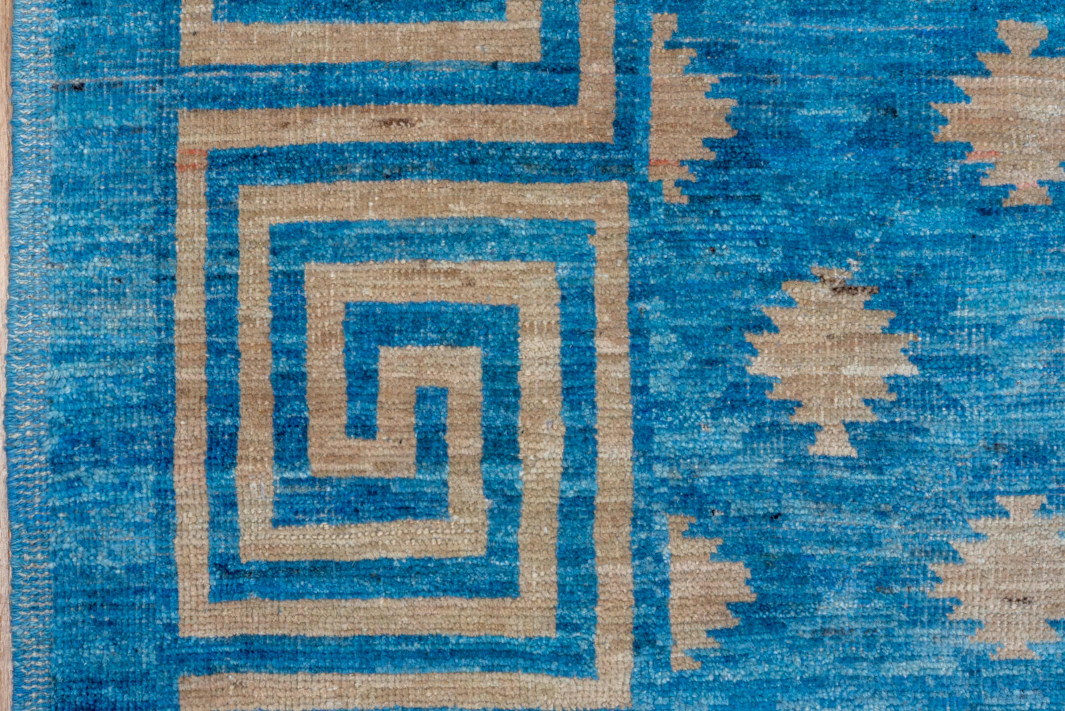 12' x 16' one-of-a-kind handmade handmade Modern oversize rug. Color palette: turquoise, ivory, sky blue, teal, light blue