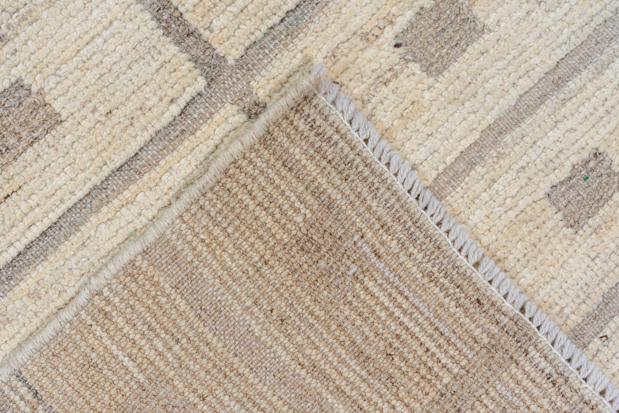 3' x 11' one-of-a-kind handmade vintage Tulu runner rug. Color palette: ivory, taupe, beige, gray