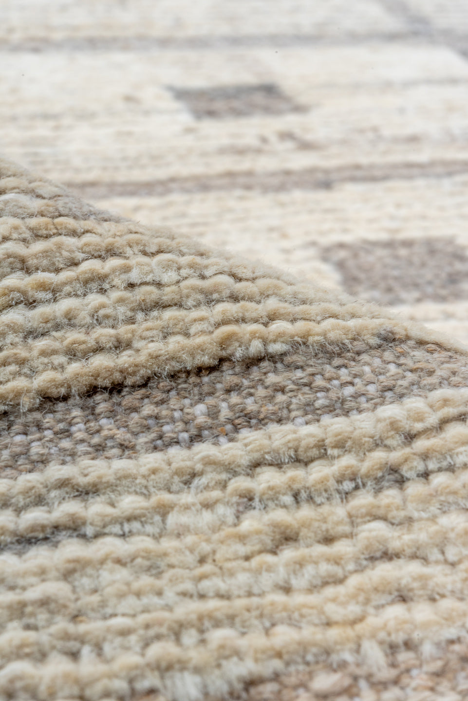 3' x 11' one-of-a-kind handmade vintage Tulu runner rug. Color palette: ivory, taupe, beige, gray