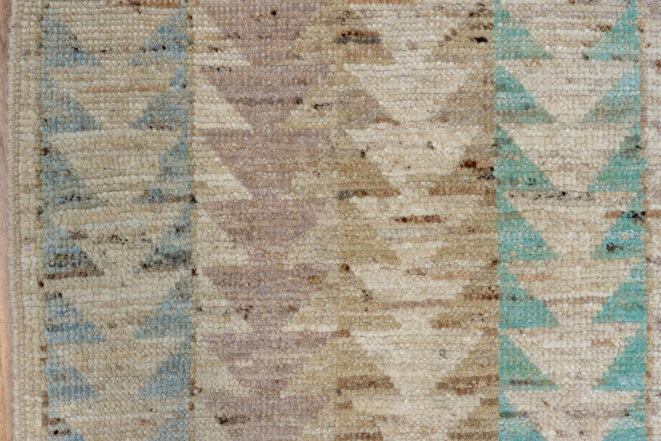 5' x 7' one-of-a-kind handmade vintage Moroccan rug. Color palette: ivory, sand, taupe, sky_blue, aqua, pale_lavender, camel