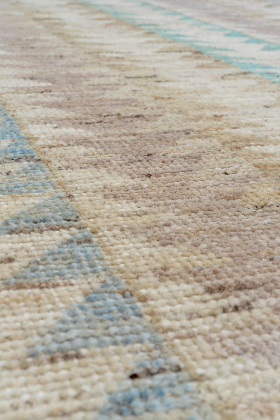 5' x 7' one-of-a-kind handmade vintage Moroccan rug. Color palette: ivory, sand, taupe, sky_blue, aqua, pale_lavender, camel