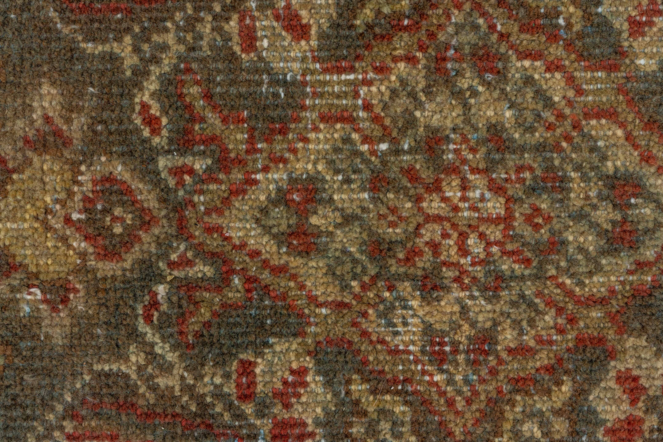6' x 10' one-of-a-kind handmade antique Mahal large size rug. Color palette: taupe, rust, ivory, slate, brown, sage