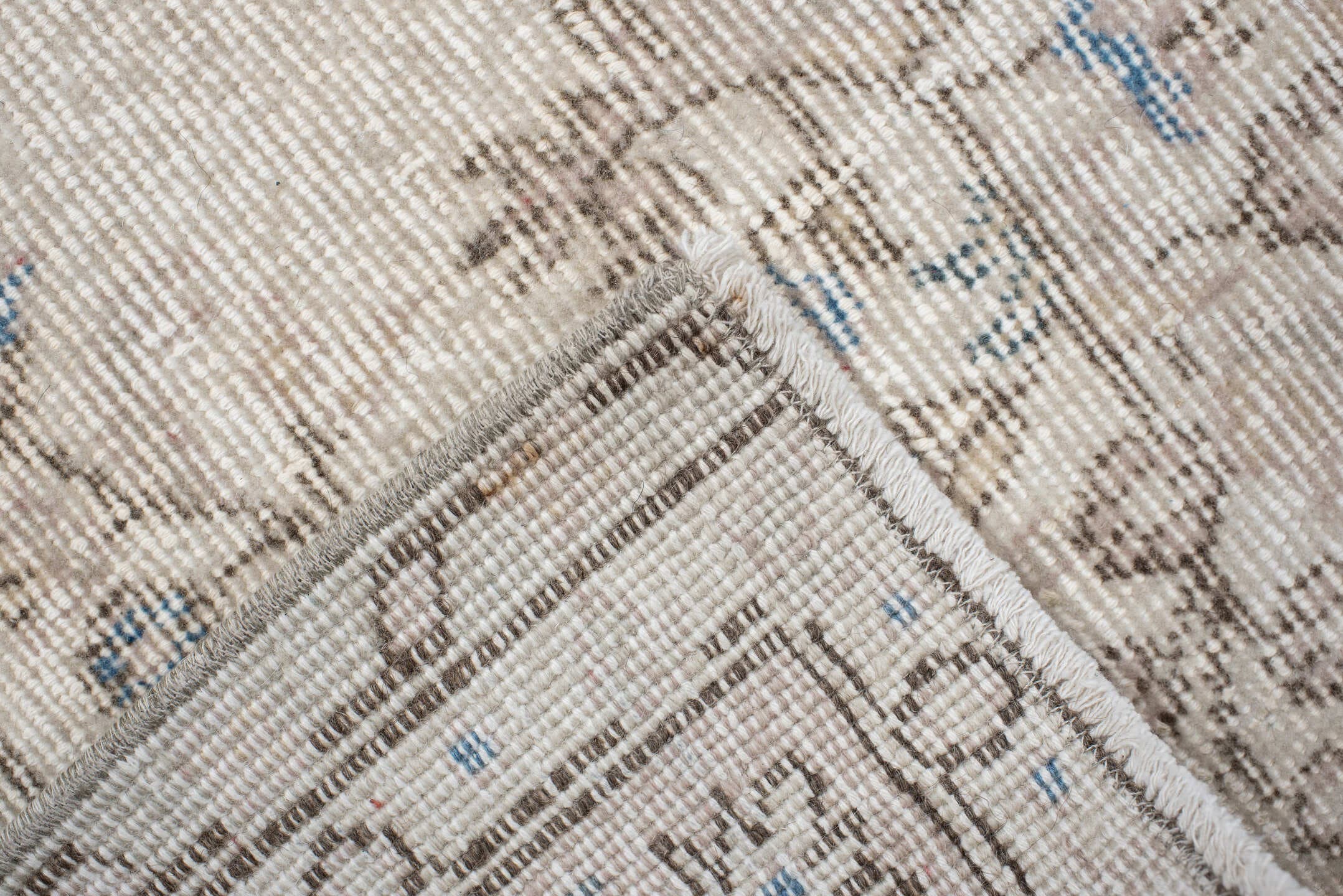 6' x 9' one-of-a-kind handmade antique Sparta medium size rug. Color palette: ivory, beige, sky blue, taupe, cream