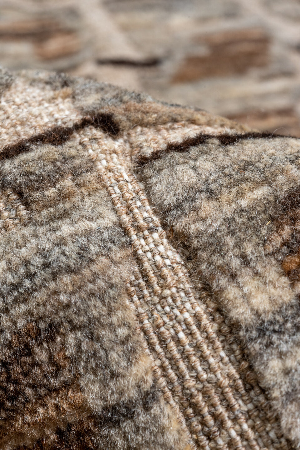 3' x 12' one-of-a-kind handmade vintage Anatol runner rug. Color palette: brown, gray, light gray, off-white, pink, snow