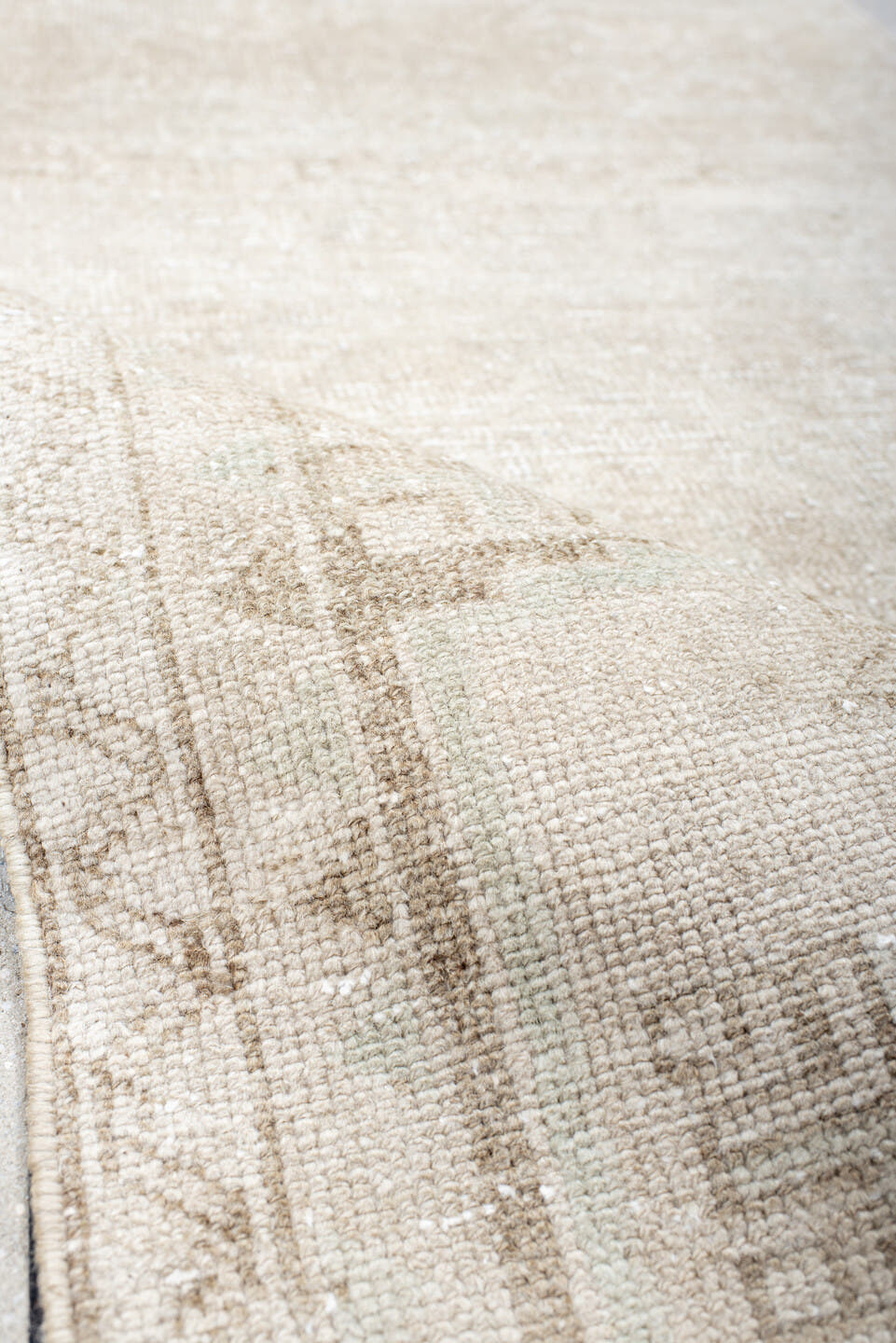 2' x 8' one-of-a-kind handmade antique Anatolian runner rug. Color palette: ivory, cream, beige, taupe, gray
