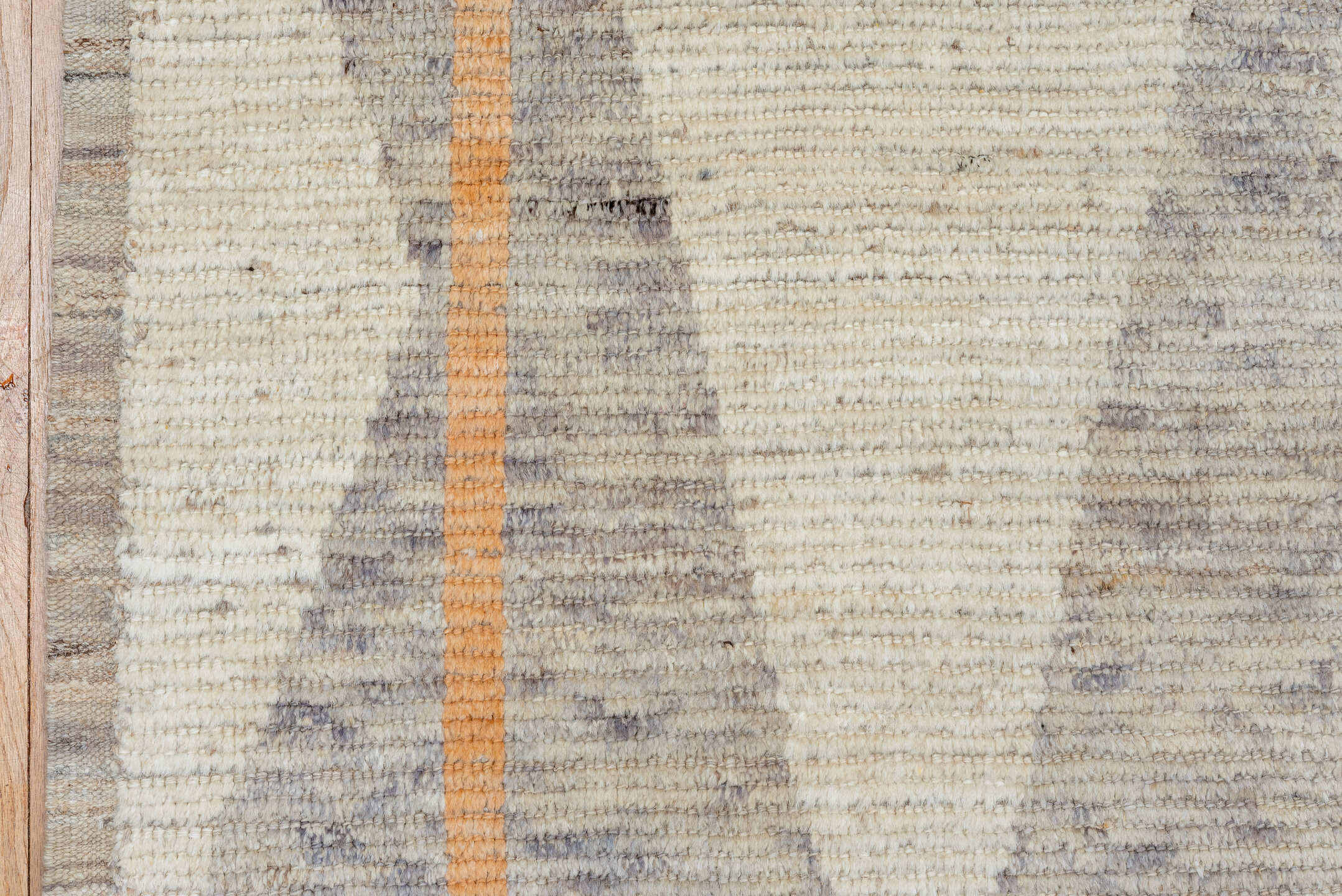 3' x 12' one-of-a-kind handmade vintage Anatol runner rug. Color palette: gray, off-white, light gray, brown, orange, silver