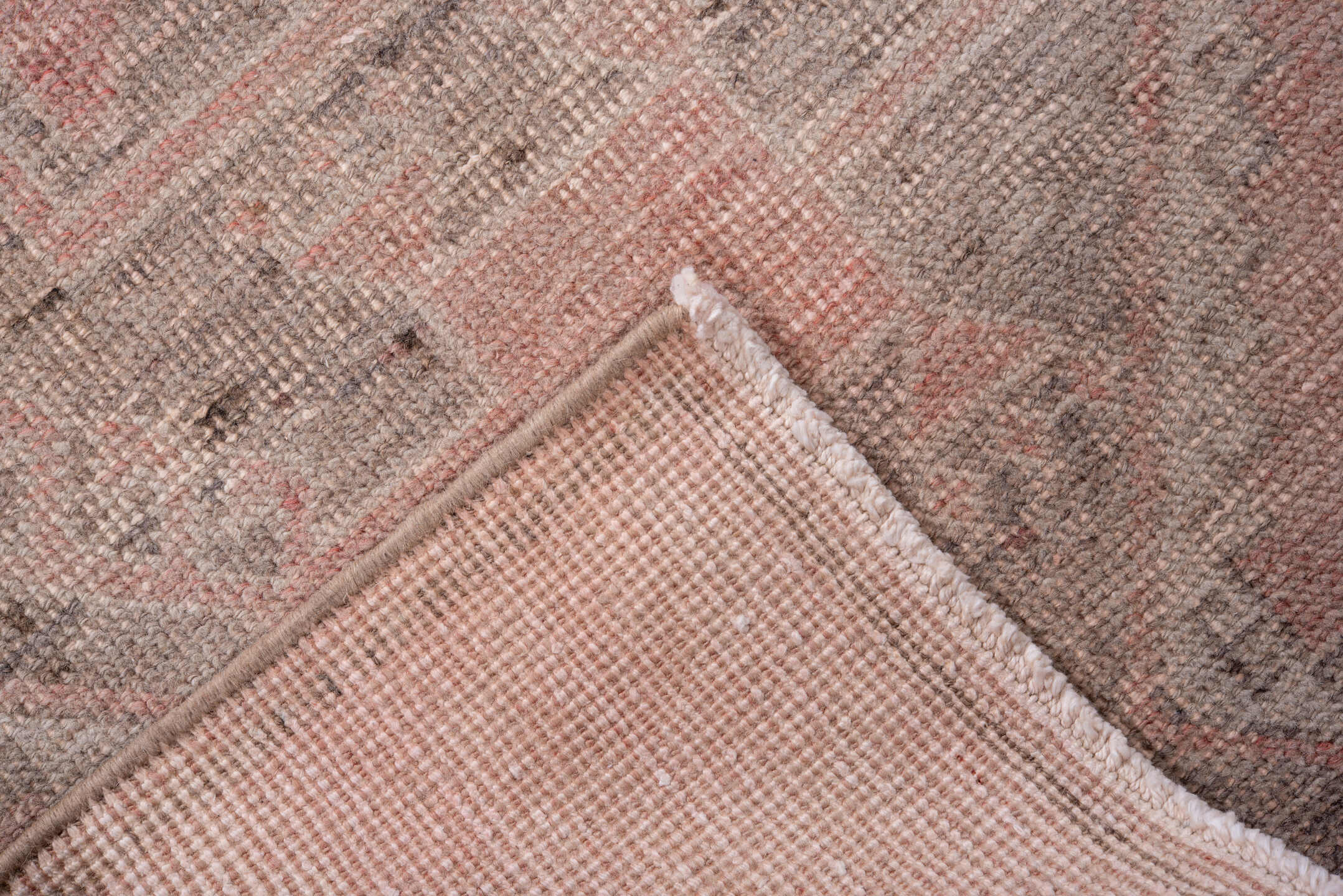3' x 12' one-of-a-kind handmade antique Anatolian runner rug. Color palette: blush, taupe, ivory, rose, camel, pink, beige