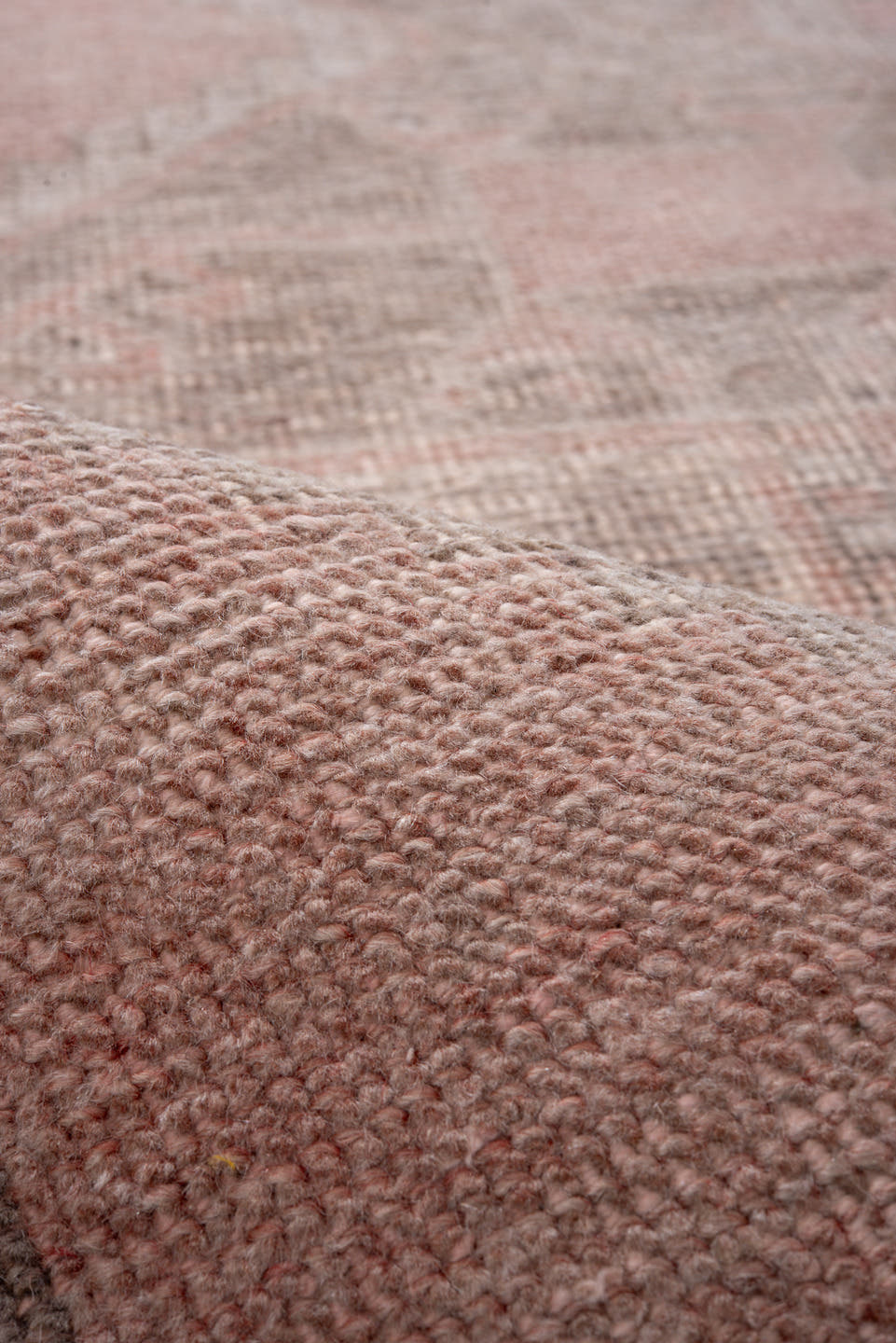 3' x 12' one-of-a-kind handmade antique Anatolian runner rug. Color palette: blush, taupe, ivory, rose, camel, pink, beige