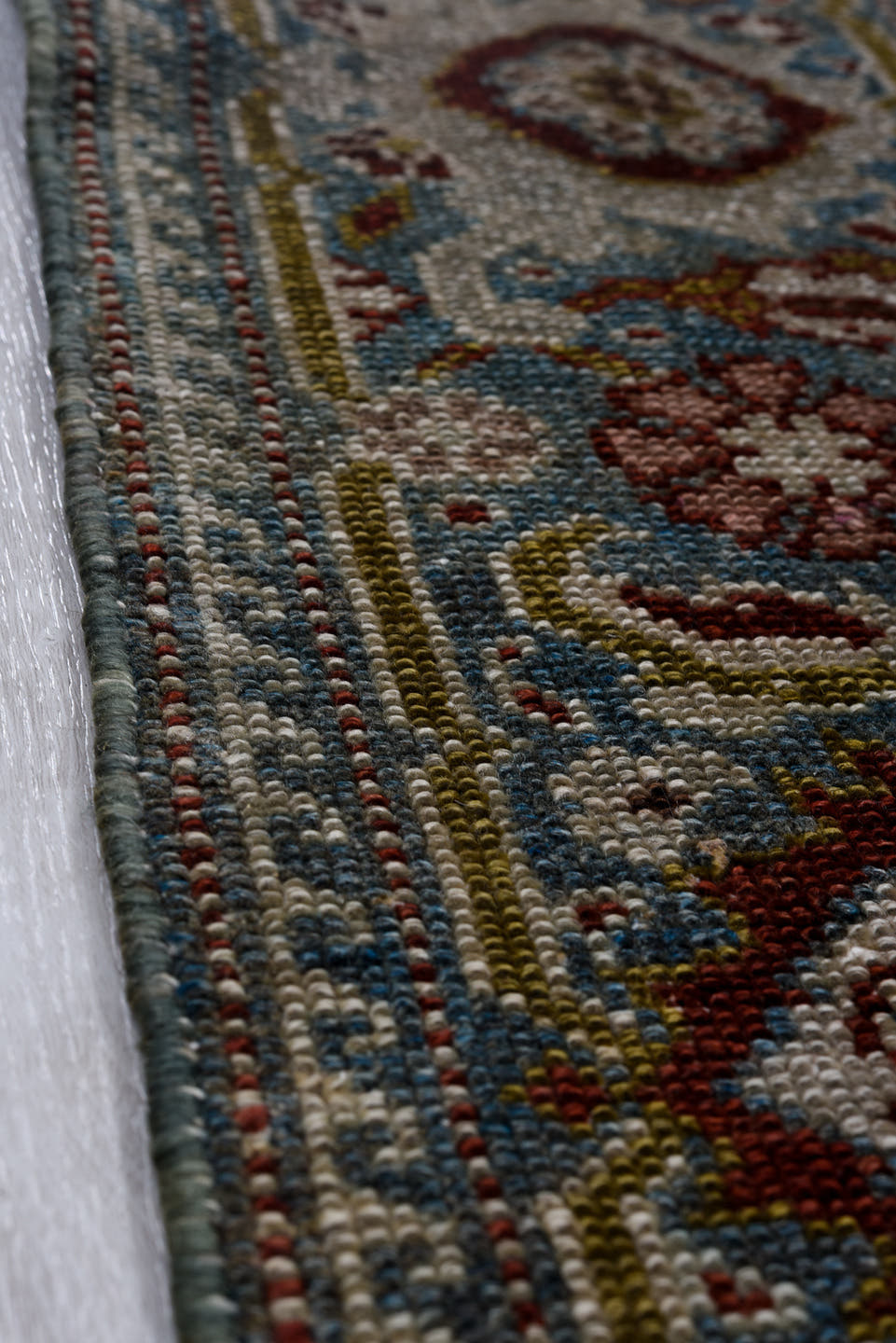 3' x 16' one-of-a-kind handmade antique Malayer runner rug. Color palette: blue, ivory, rust, navy, brown, sage, gold