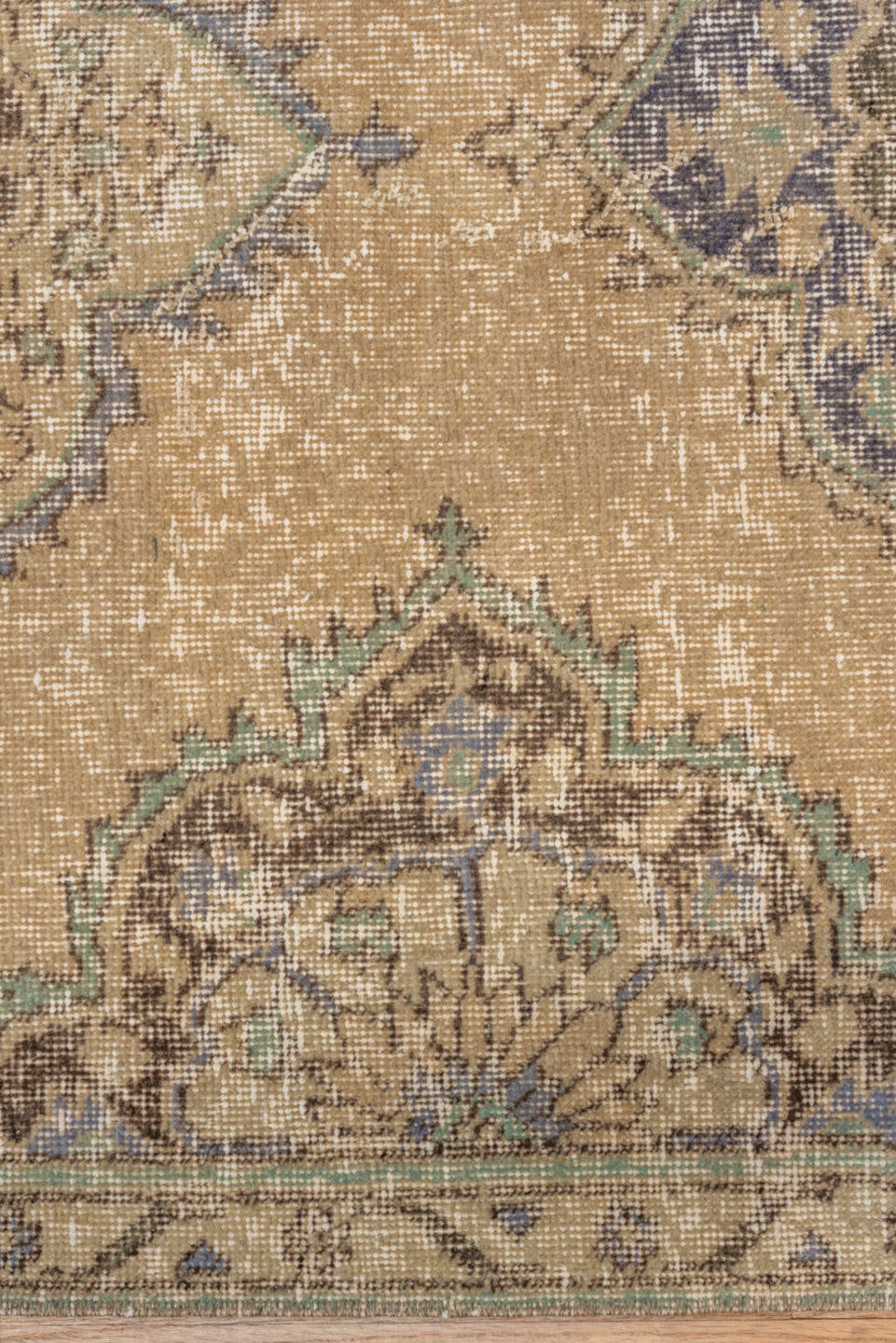 3' x 10' one-of-a-kind handmade vintage Oushak runner rug. Color palette: tan, taupe, slate, sage, brown, ivory, beige, gray
