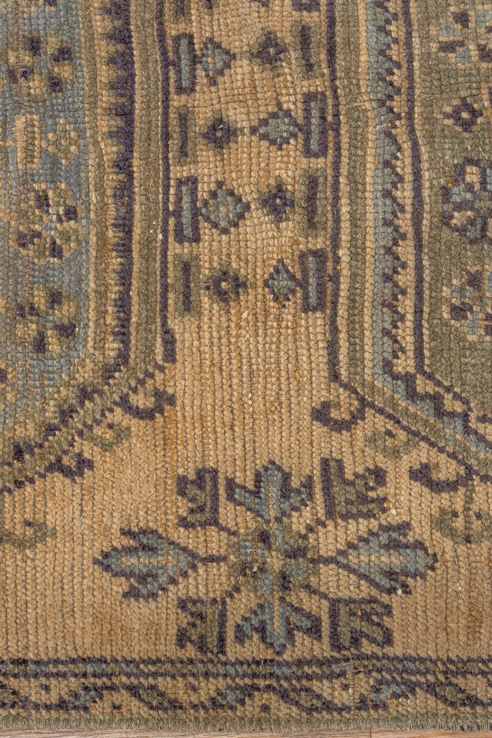 3' x 10' one-of-a-kind handmade vintage Oushak runner rug. Color palette: camel, taupe, brown, sage, slate, charcoal, olive