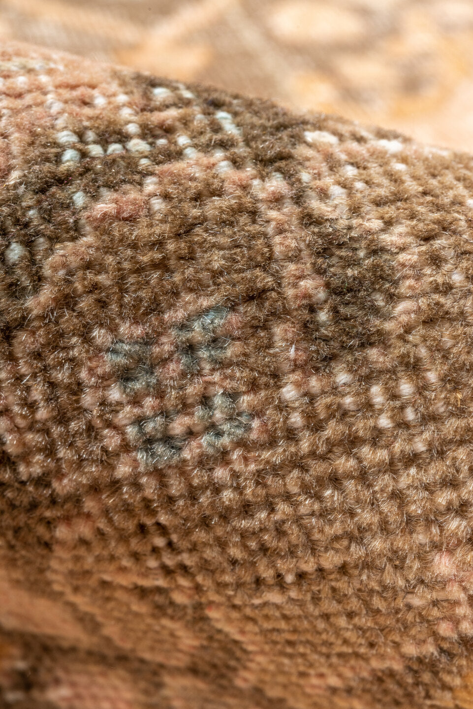 3' x 12' one-of-a-kind handmade vintage Oushak runner rug. Color palette: brown, off-white, orange, pink, snow, white