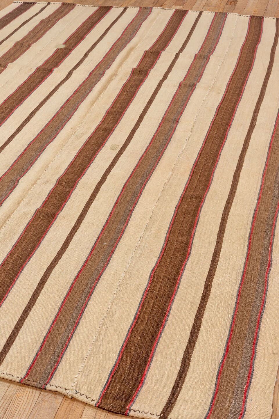 5' x 8' one-of-a-kind handmade vintage Kilim medium size rug. Color palette: ivory, brown, charcoal, rust, taupe, gray
