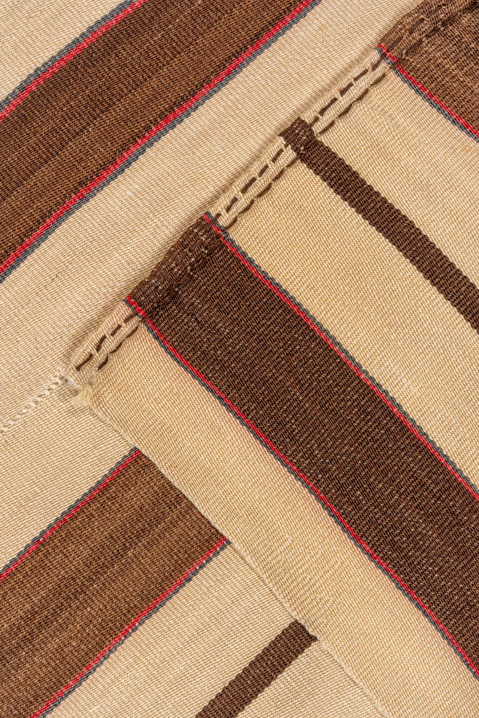 5' x 8' one-of-a-kind handmade vintage Kilim medium size rug. Color palette: ivory, brown, charcoal, rust, taupe, gray