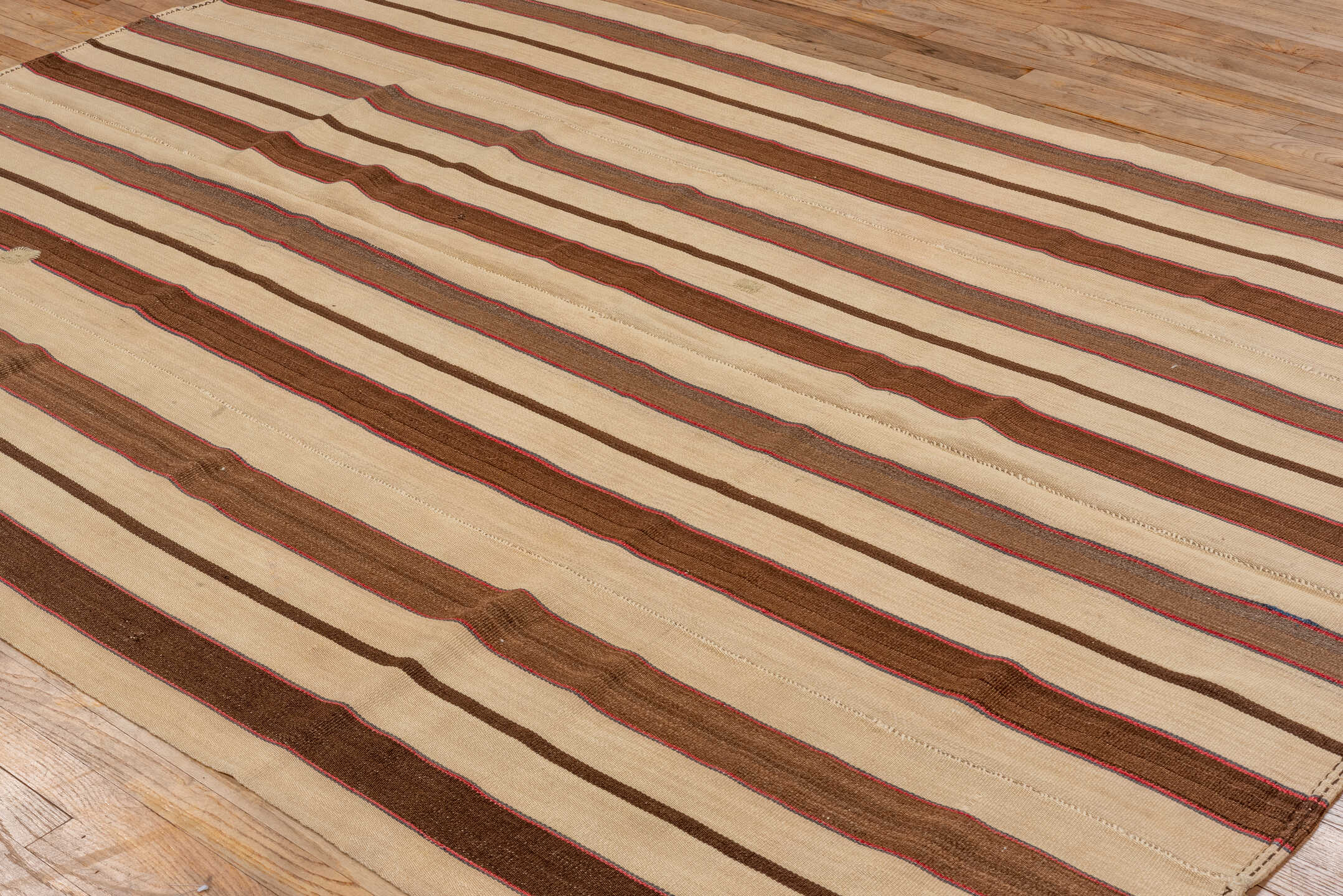 5' x 8' one-of-a-kind handmade vintage Kilim medium size rug. Color palette: ivory, brown, charcoal, rust, taupe, gray