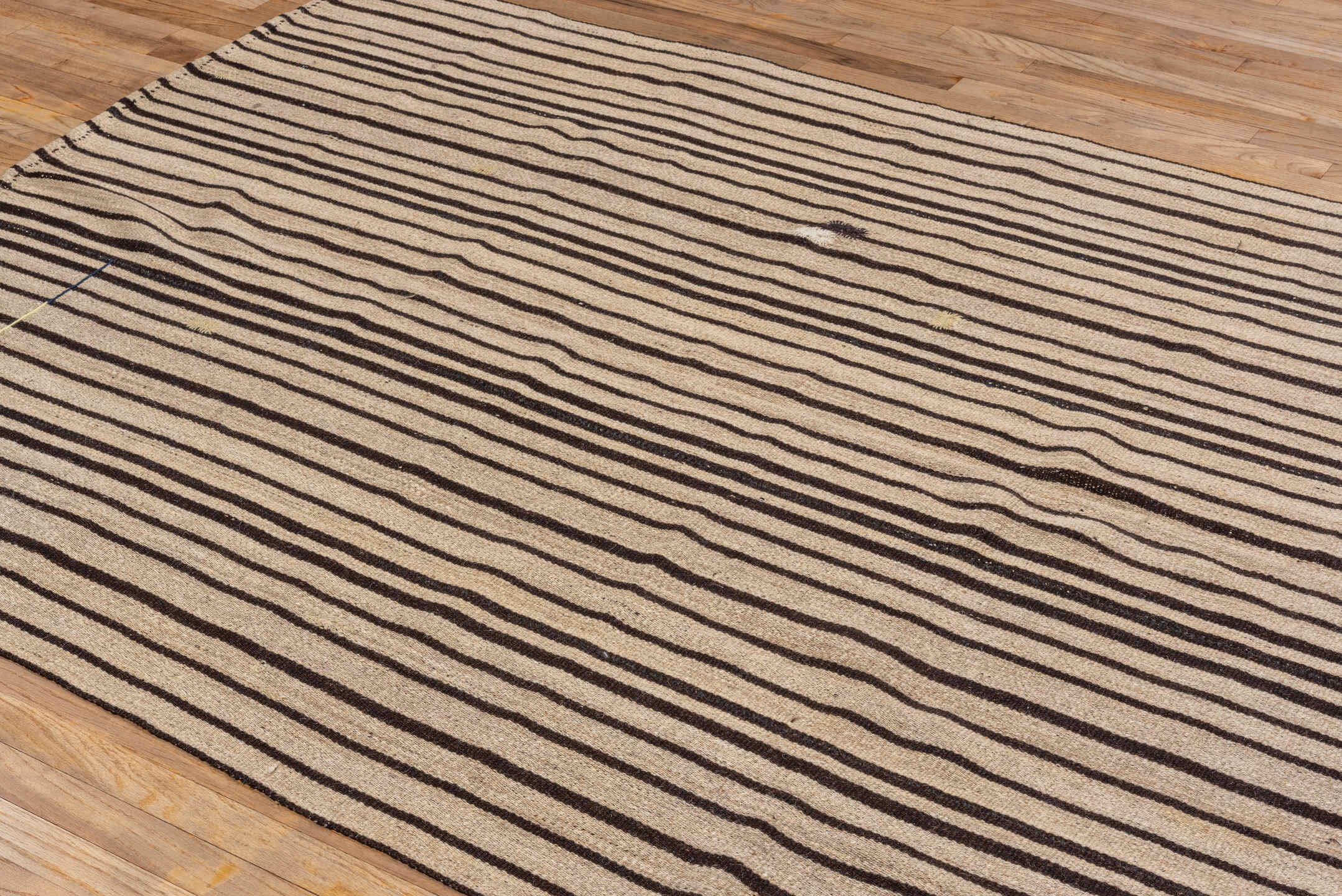 5' x 7' one-of-a-kind handmade vintage Kilim rug. Color palette: brown, gray, off-white, orange, pink, snow, white