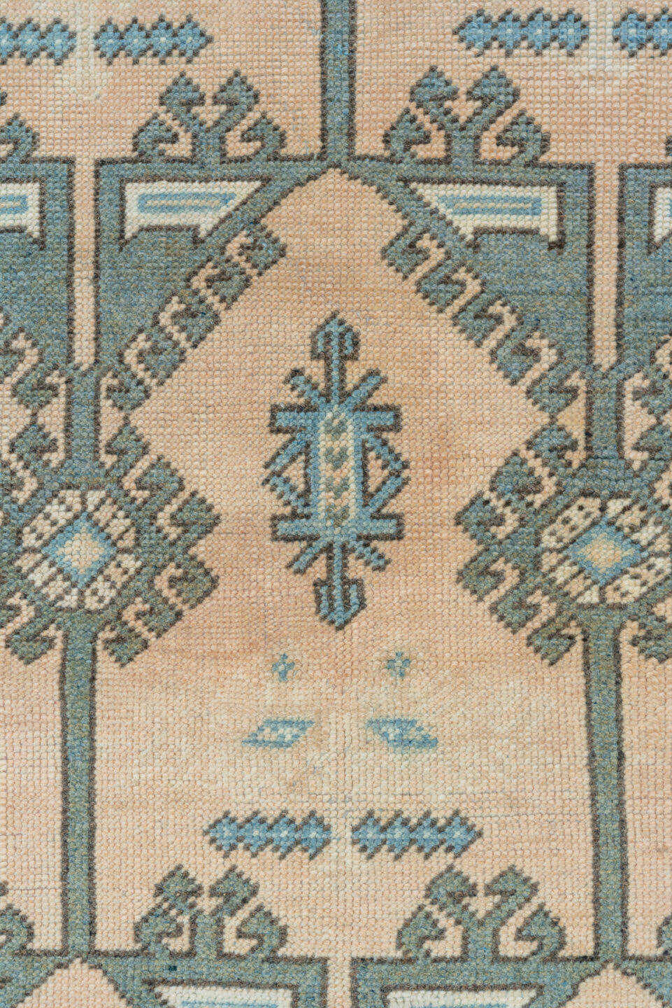 2' x 11' one-of-a-kind handmade antique Oushak runner rug. Color palette: ivory, aqua, taupe, beige, slate, camel, teal