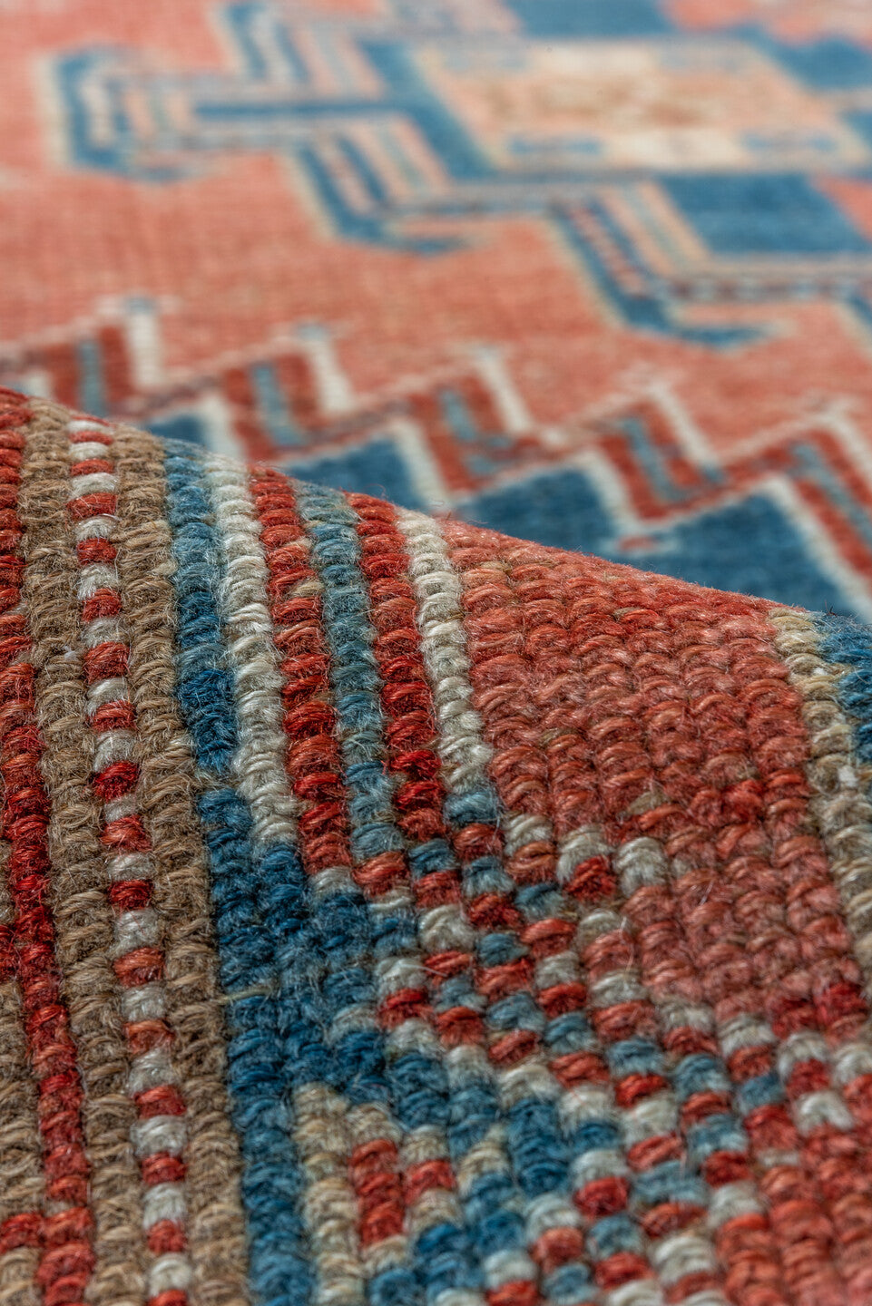 2' x 9' one-of-a-kind handmade vintage NW Persian runner rug. Color palette: salmon, ivory, teal, rust, camel, sky_blue