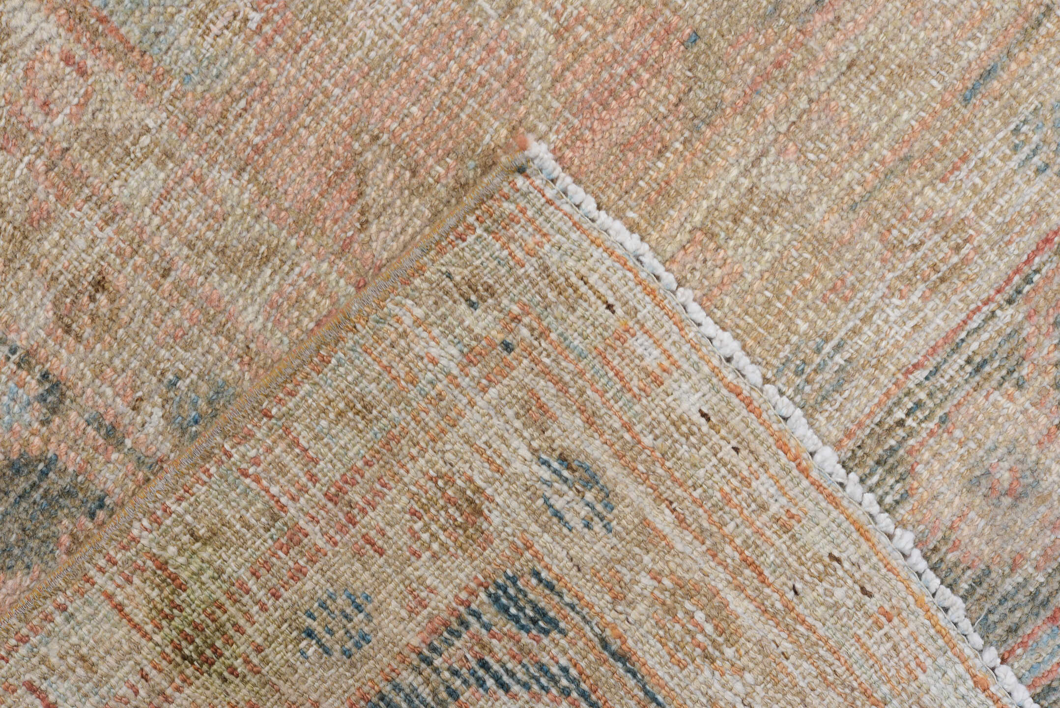 7' x 10' one-of-a-kind handmade antique Mahal large size rug. Color palette: terra cotta, taupe, ivory, slate, faded blue