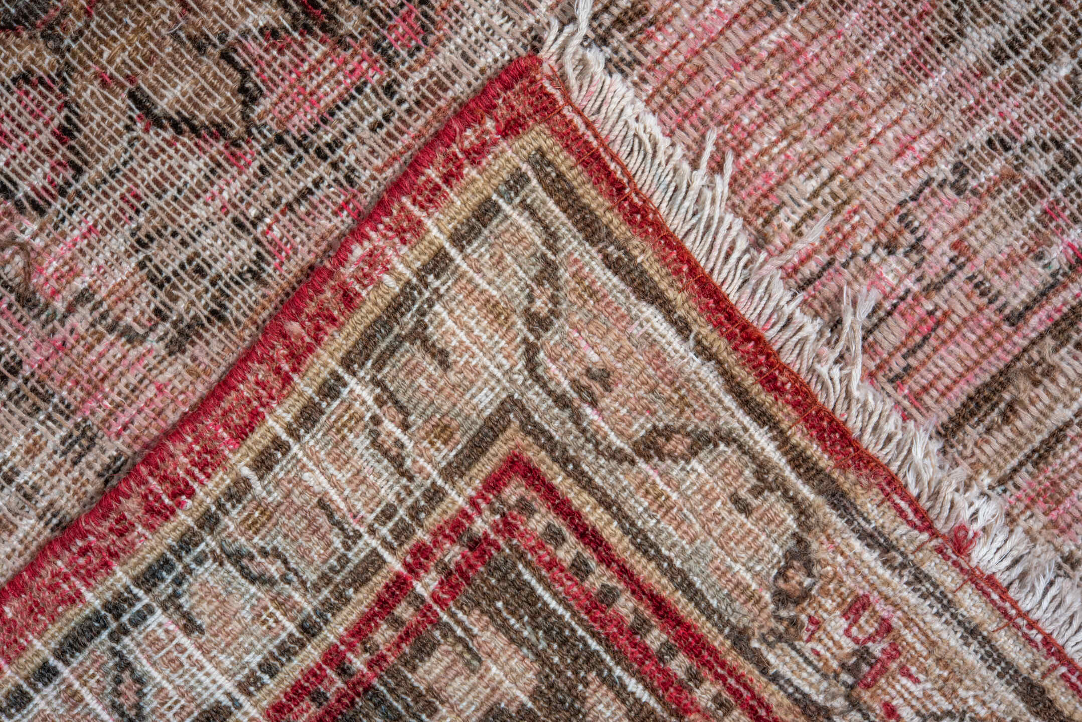 10' x 15' one-of-a-kind handmade antique Khorassan oversize rug. Color palette: rose, ivory, brown, dusty pink, taupe