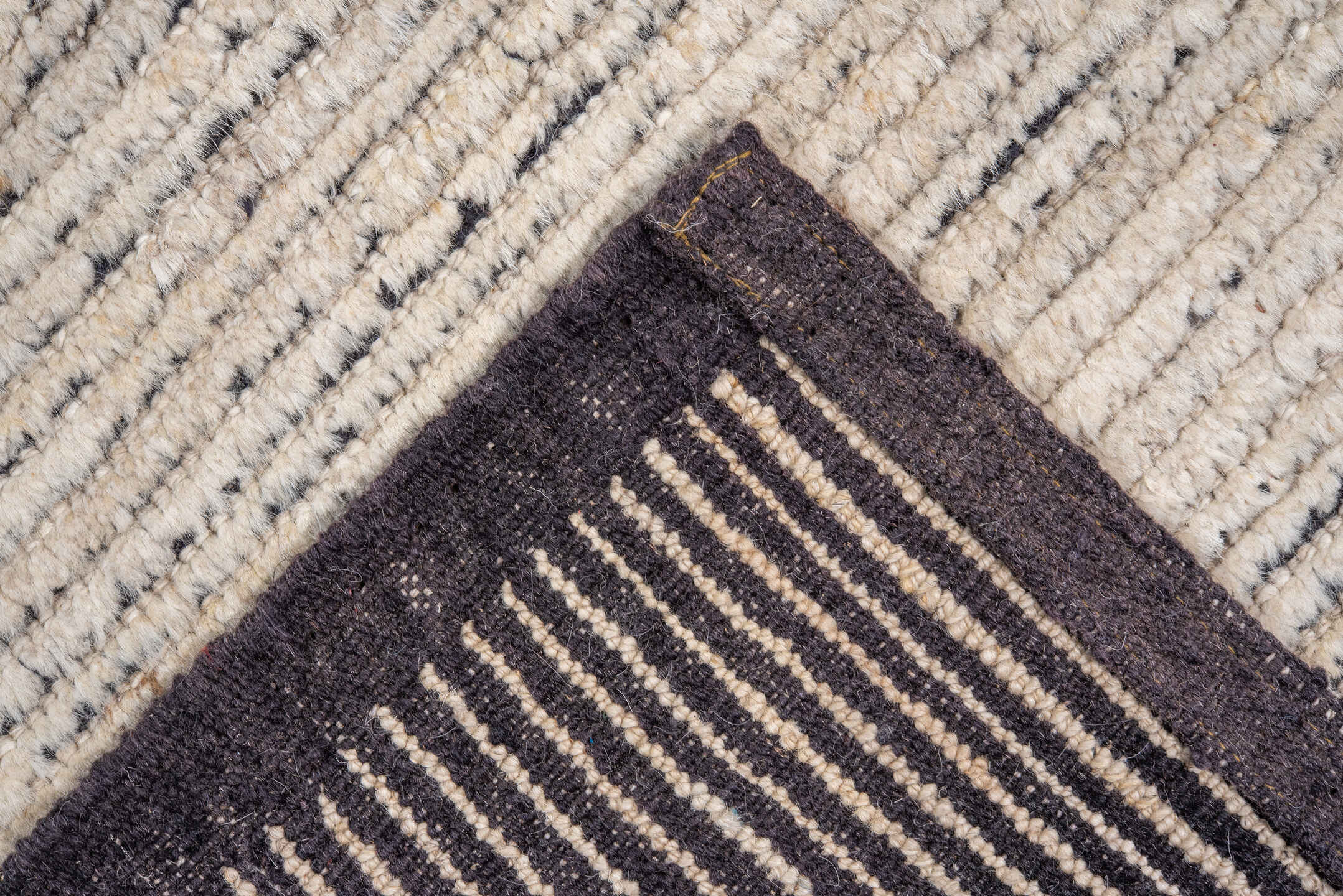 9' x 12' one-of-a-kind handmade vintage Tulu large size rug. Color palette: ivory, charcoal, taupe, gray, black, beige