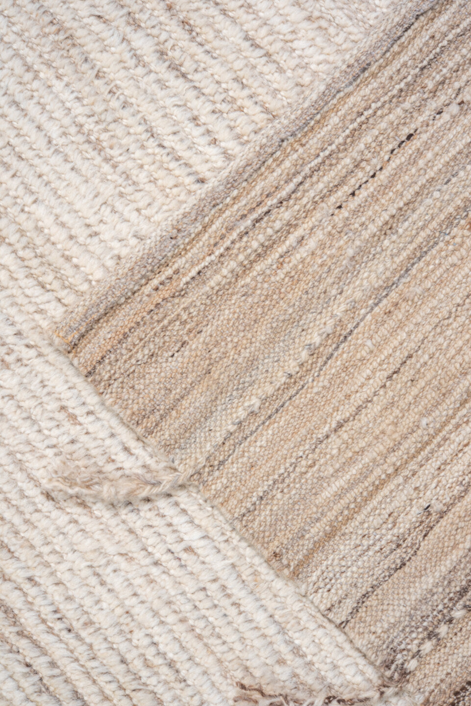 11' x 15' one-of-a-kind handmade vintage Tulu oversize rug. Color palette: ivory, cream, taupe, beige, camel, gray