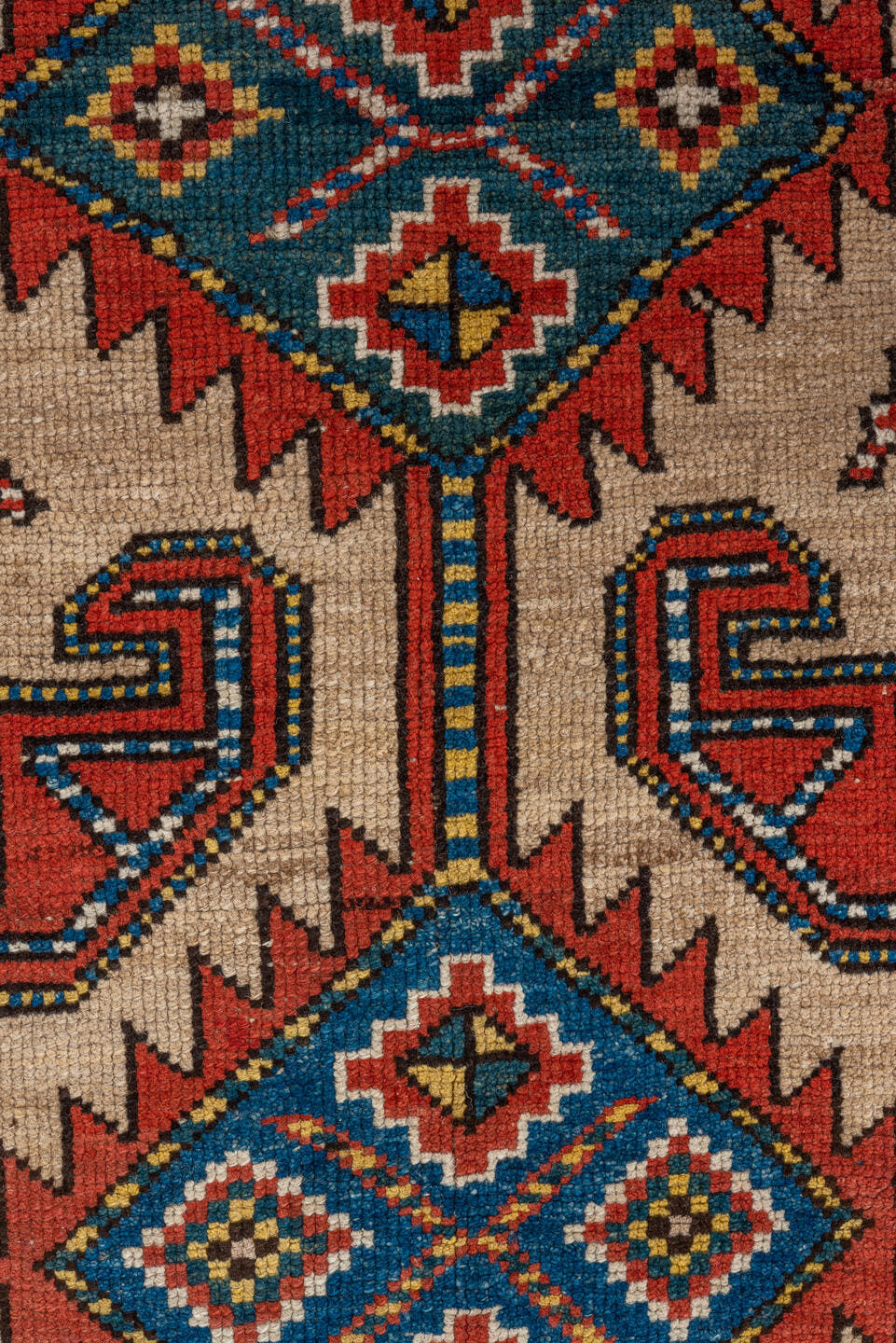 3' x 9' one-of-a-kind handmade antique Sarab runner rug. Color palette: ivory, rust, indigo, blue, brick, gold, charcoal