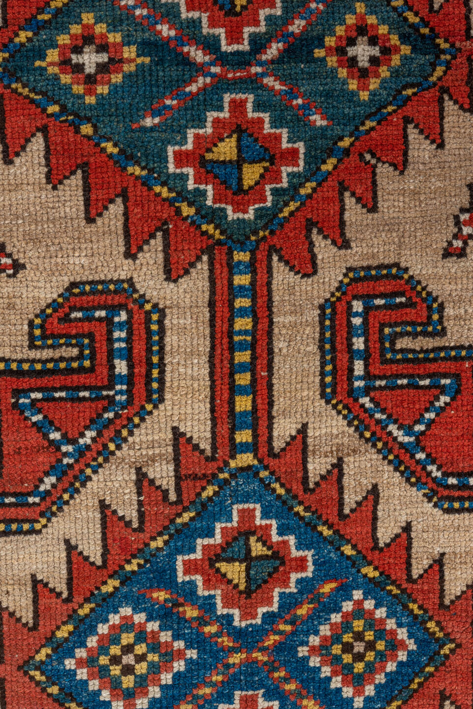 3' x 9' one-of-a-kind handmade antique Sarab runner rug. Color palette: ivory, rust, indigo, blue, brick, gold, charcoal