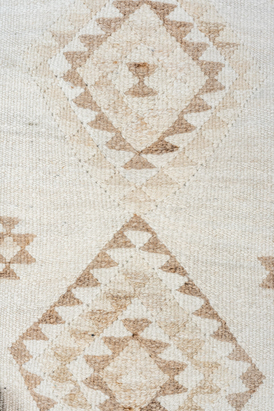 2' x 11' one-of-a-kind handmade antique Kilim runner rug. Color palette: ivory, taupe, brown, beige, gray