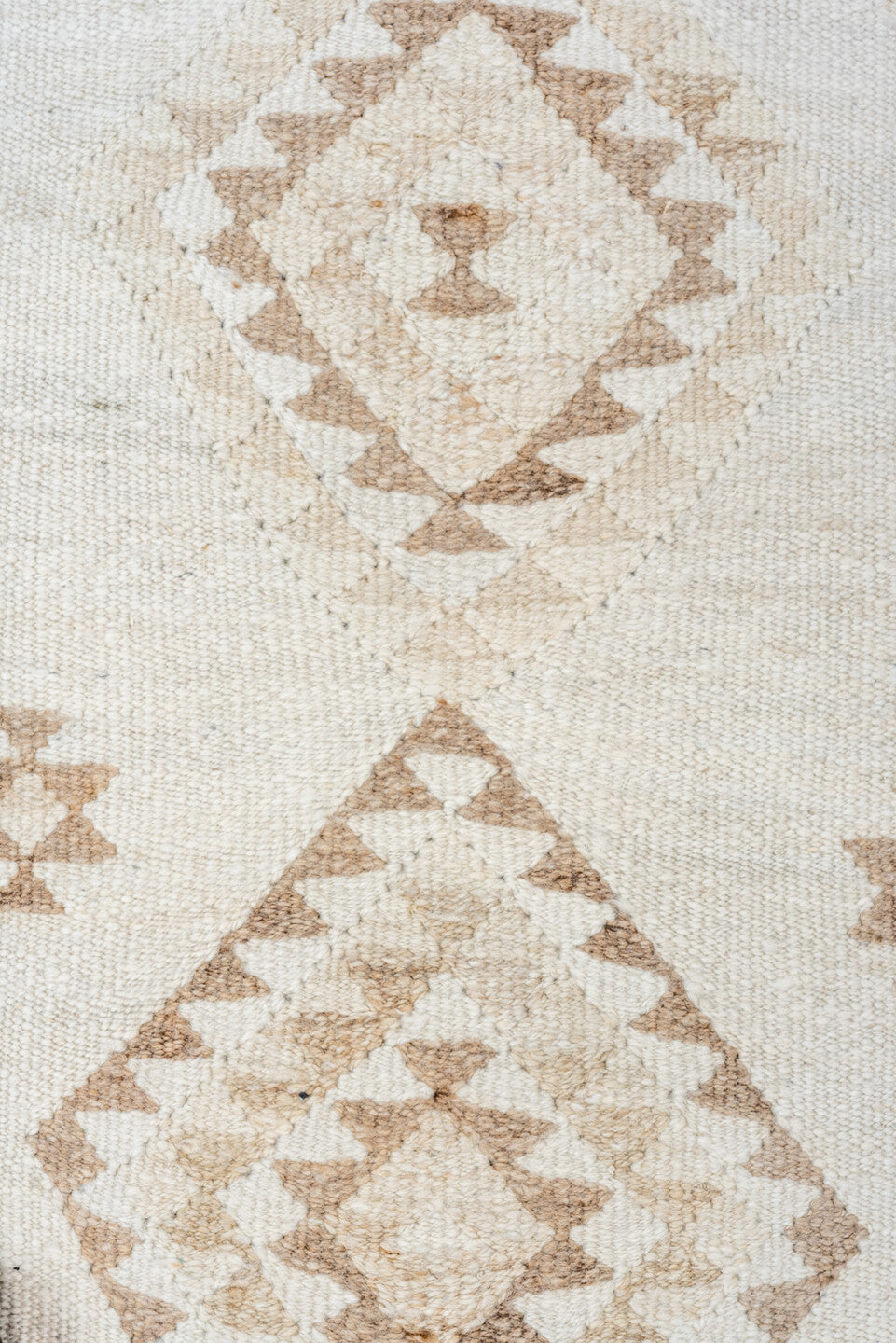 2' x 11' one-of-a-kind handmade antique Kilim runner rug. Color palette: ivory, taupe, brown, beige, gray