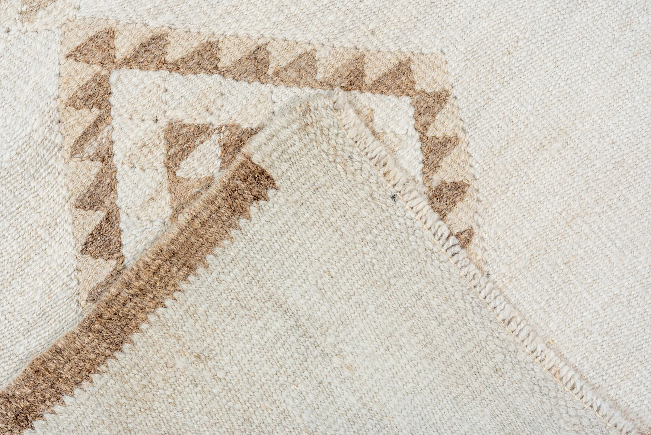 2' x 11' one-of-a-kind handmade antique Kilim runner rug. Color palette: ivory, taupe, brown, beige, gray