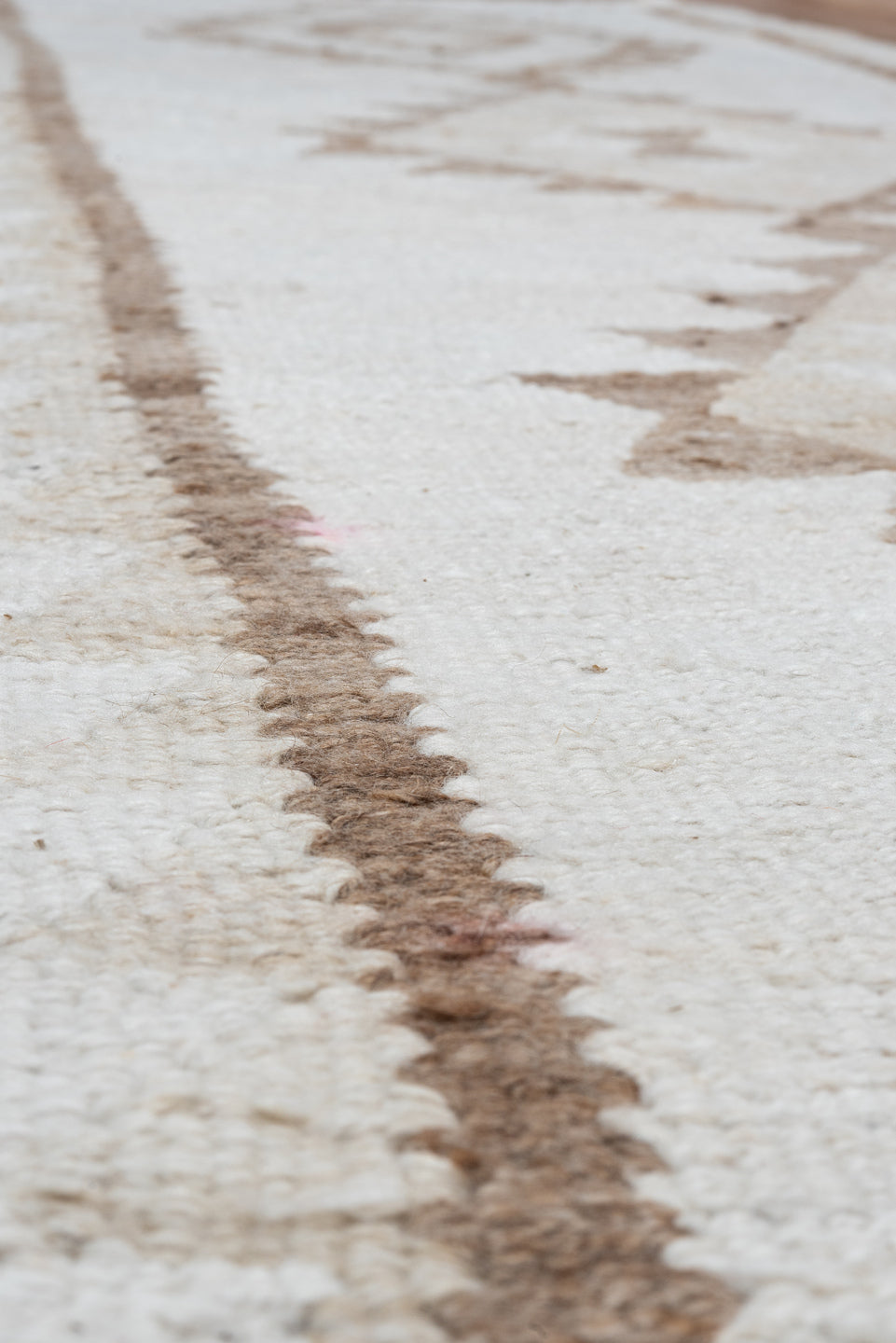 2' x 9' one-of-a-kind handmade vintage Kilim runner rug. Color palette: brown, gainsboro, gray, light gray, off-white, pink