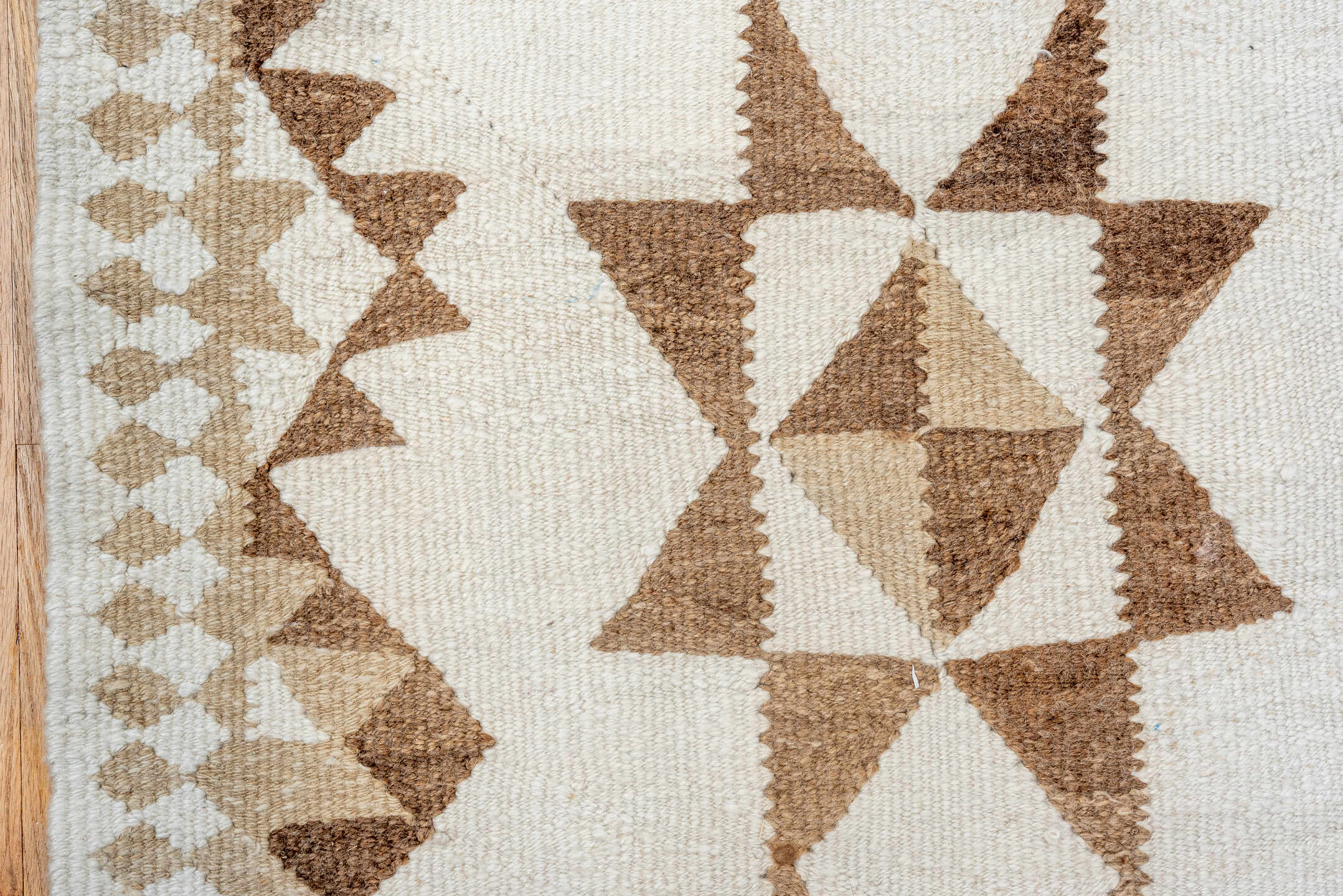 2' x 11' one-of-a-kind handmade antique Kilim runner rug. Color palette: ivory, taupe, camel, beige, gray