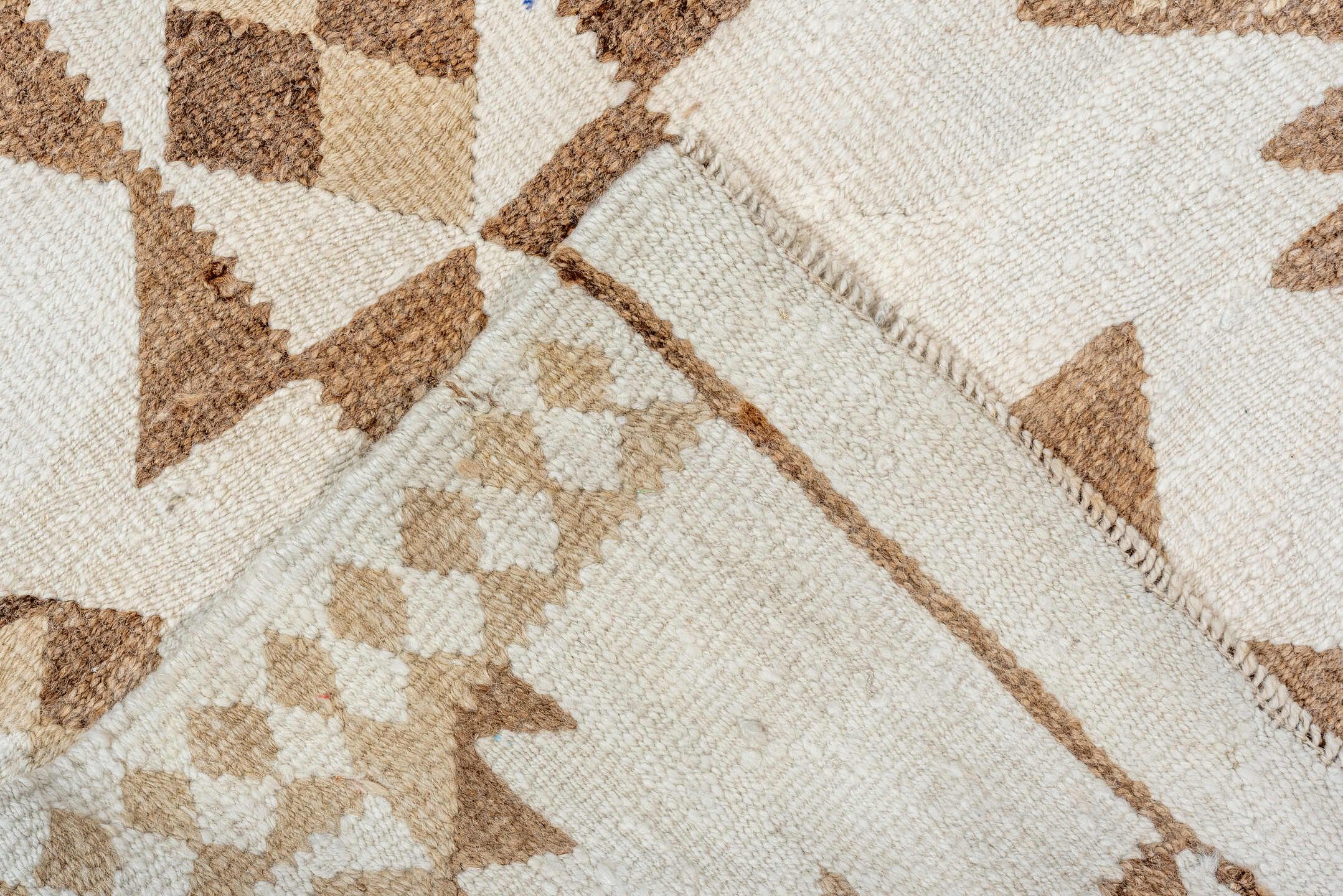 2' x 11' one-of-a-kind handmade antique Kilim runner rug. Color palette: ivory, taupe, camel, beige, gray