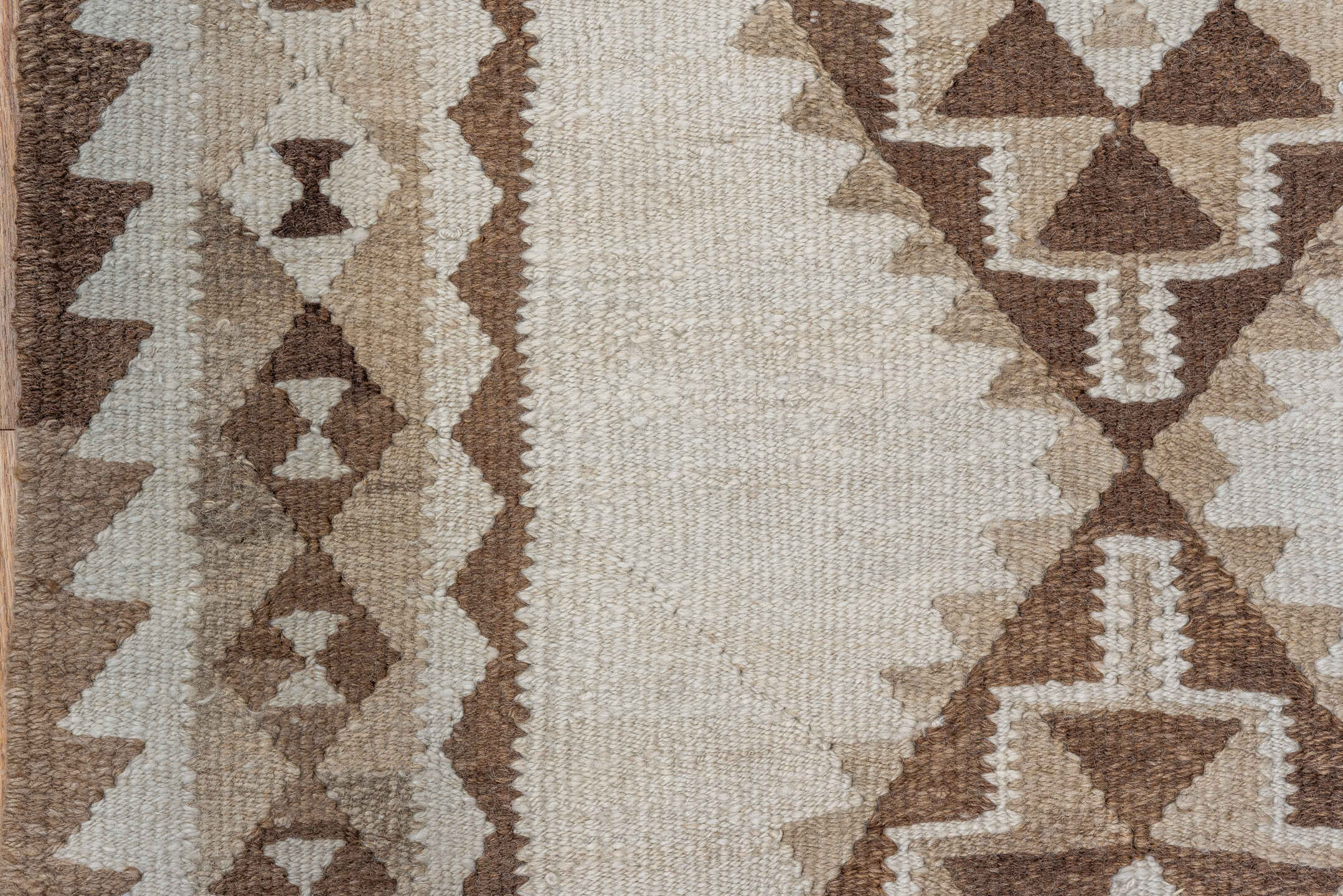 3' x 11' one-of-a-kind handmade vintage Kilim runner rug. Color palette: brown, gainsboro, gray, light gray, off-white