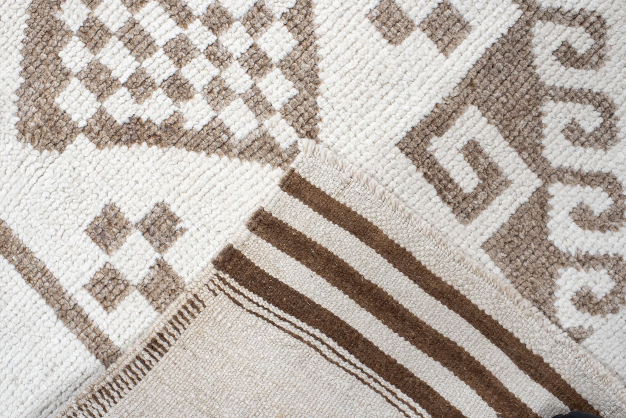 3' x 11' one-of-a-kind handmade vintage Kars runner rug. Color palette: ivory, taupe, beige, camel, gray