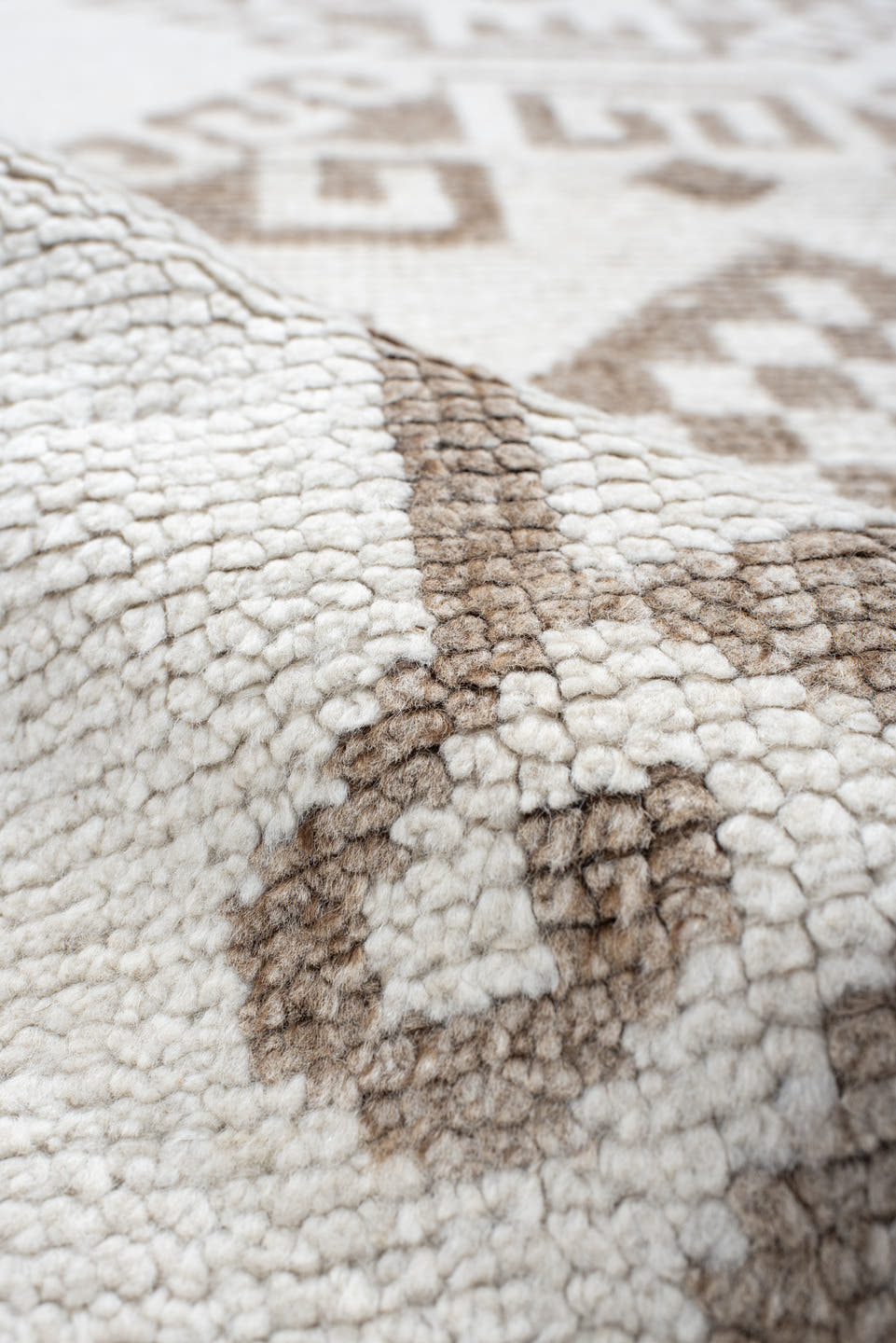 3' x 11' one-of-a-kind handmade vintage Kars runner rug. Color palette: ivory, taupe, beige, camel, gray