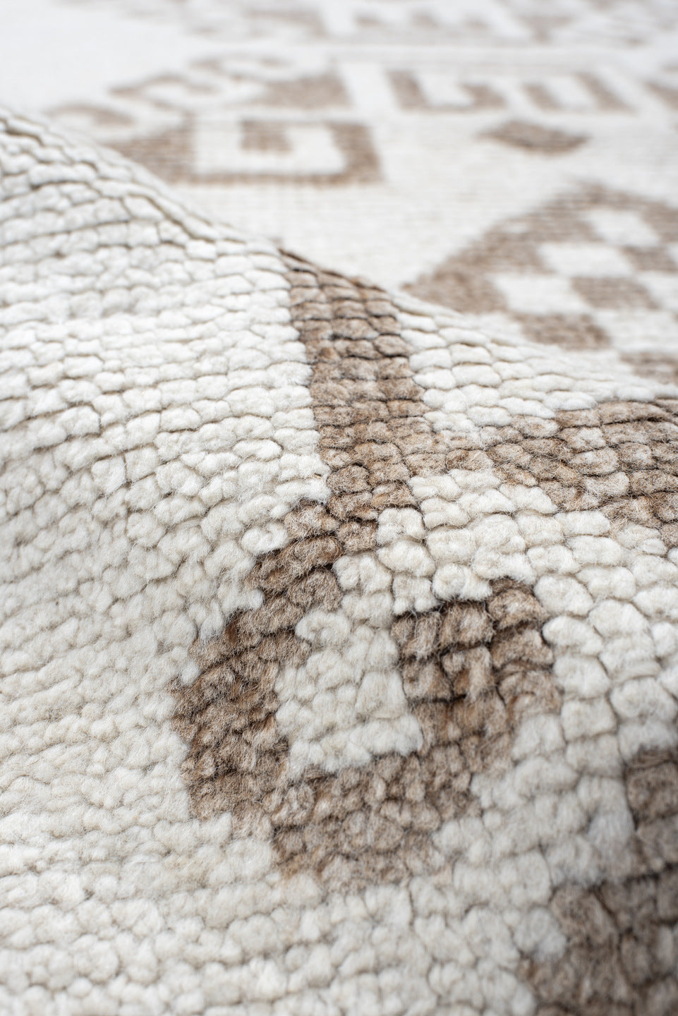 3' x 11' one-of-a-kind handmade vintage Kars runner rug. Color palette: ivory, taupe, beige, camel, gray
