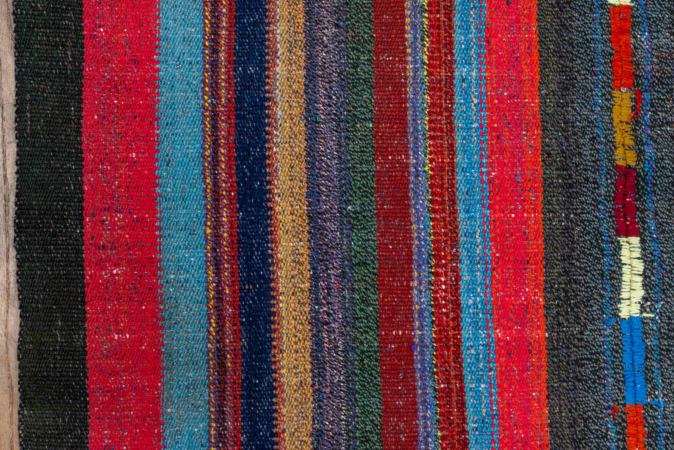 6' x 8' one-of-a-kind handmade vintage Kilim medium size rug. Color palette: blue, brown, gray, off-white, pink, red, snow