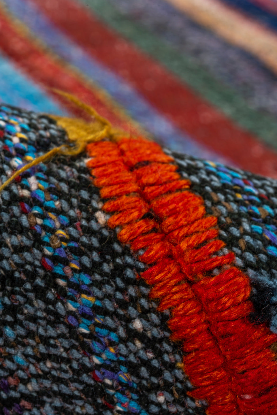 6' x 8' one-of-a-kind handmade vintage Kilim medium size rug. Color palette: blue, brown, gray, off-white, pink, red, snow