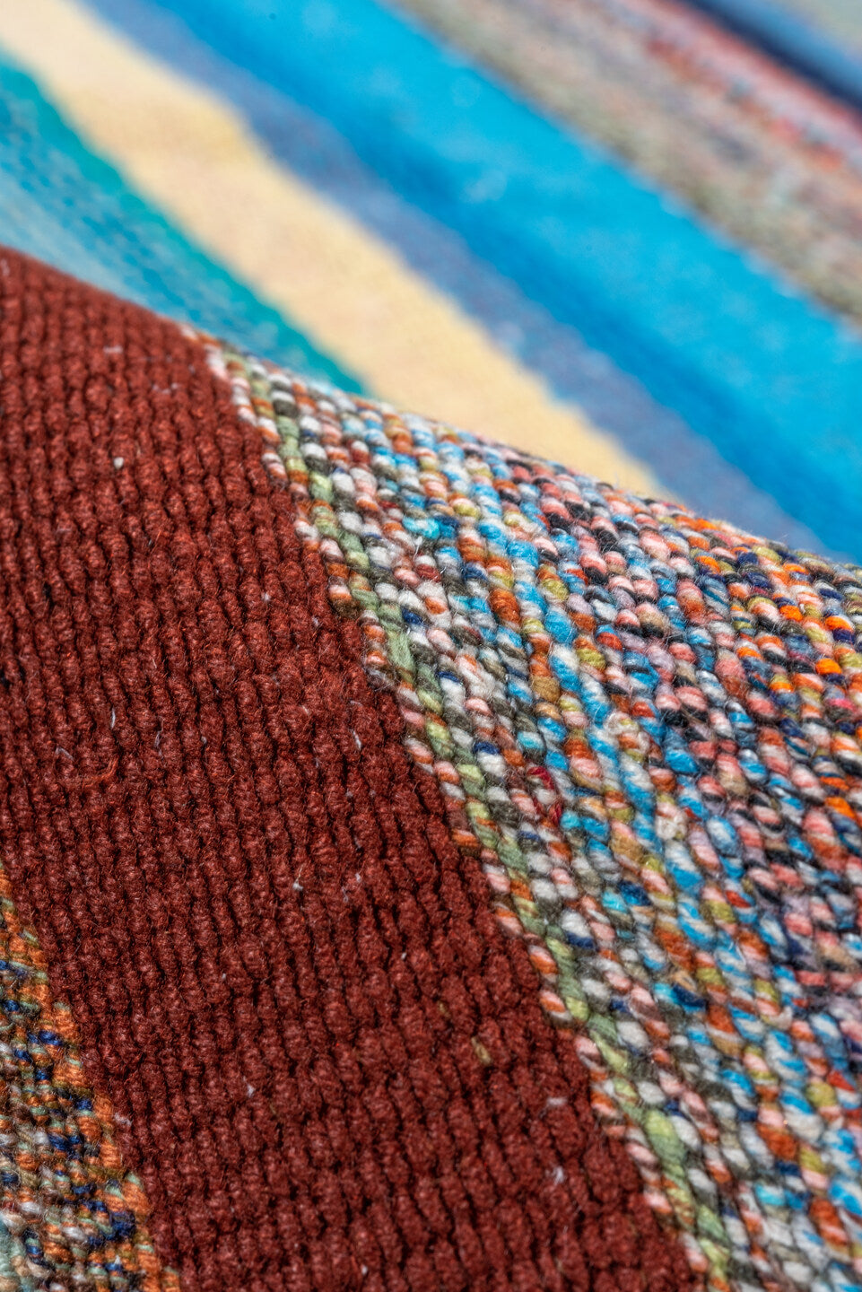 6' x 7' one-of-a-kind handmade vintage Flatweave rug. Color palette: turquoise, ivory, sky blue, rust, gray, navy, teal