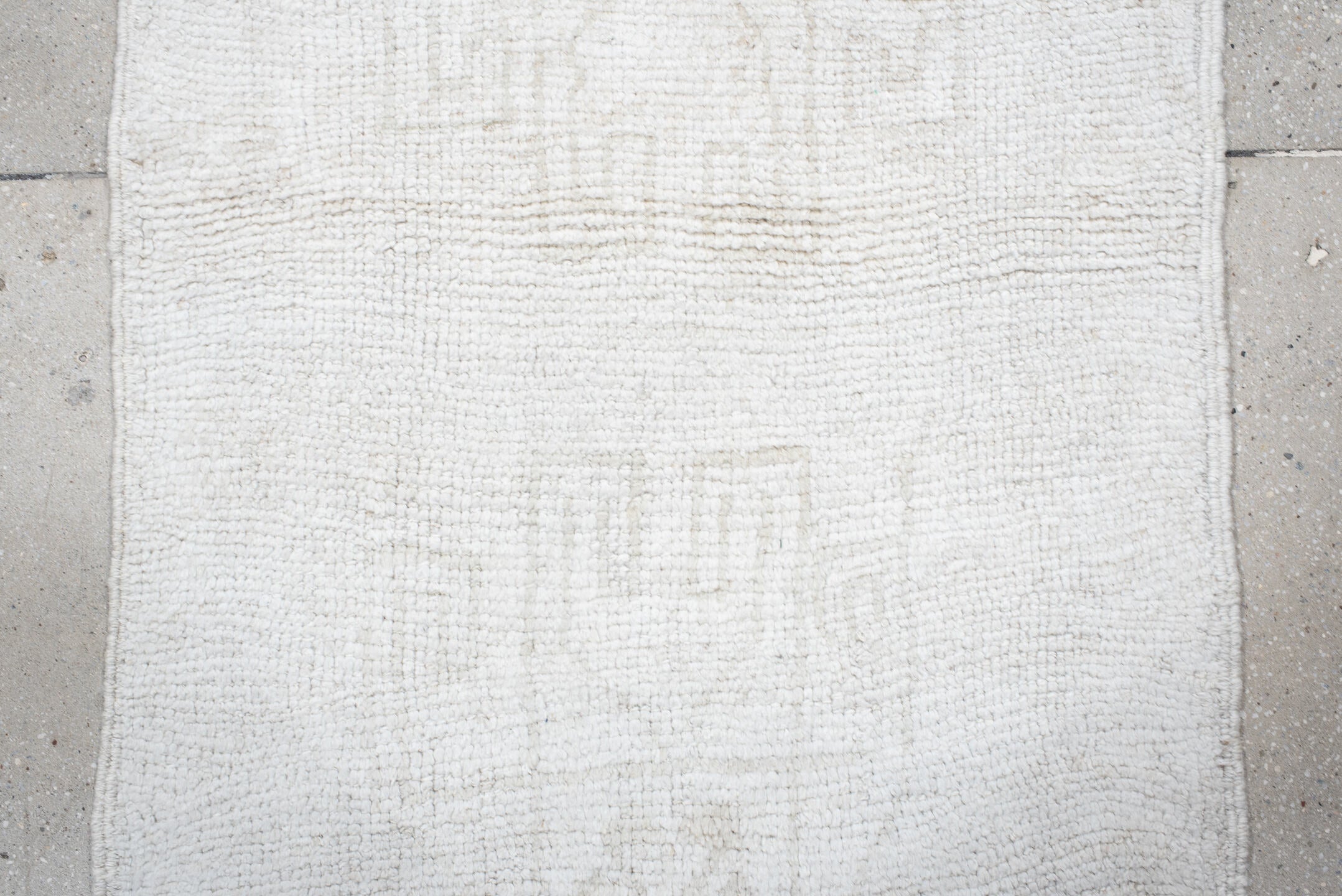 3' x 10' one-of-a-kind handmade vintage Kars runner rug. Color palette: ivory, cream, taupe, pale gray, beige, gray