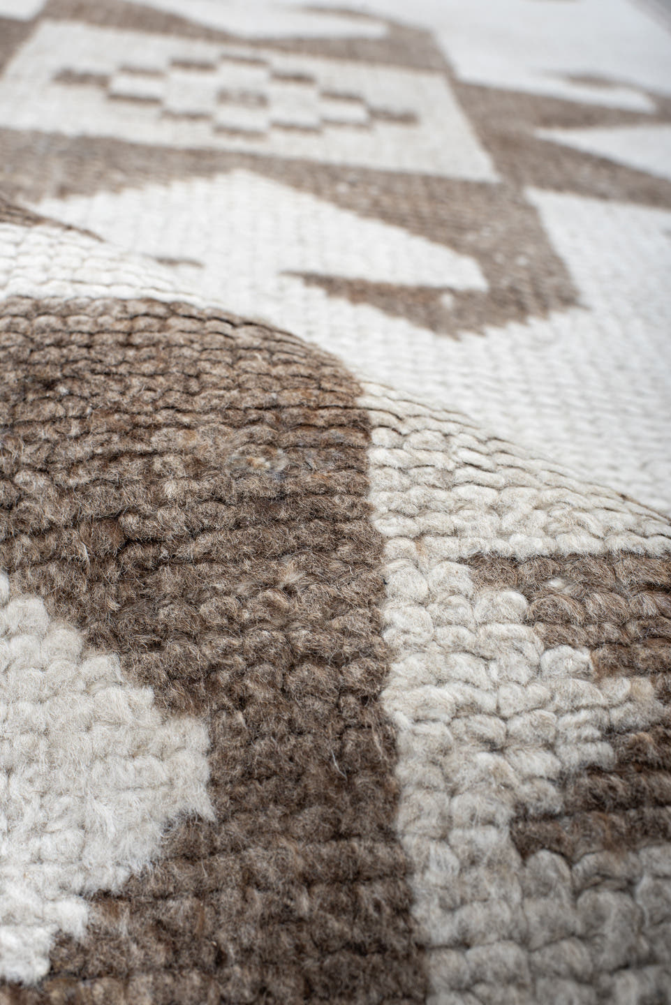 3' x 11' one-of-a-kind handmade vintage Kars runner rug. Color palette: ivory, taupe, beige, gray