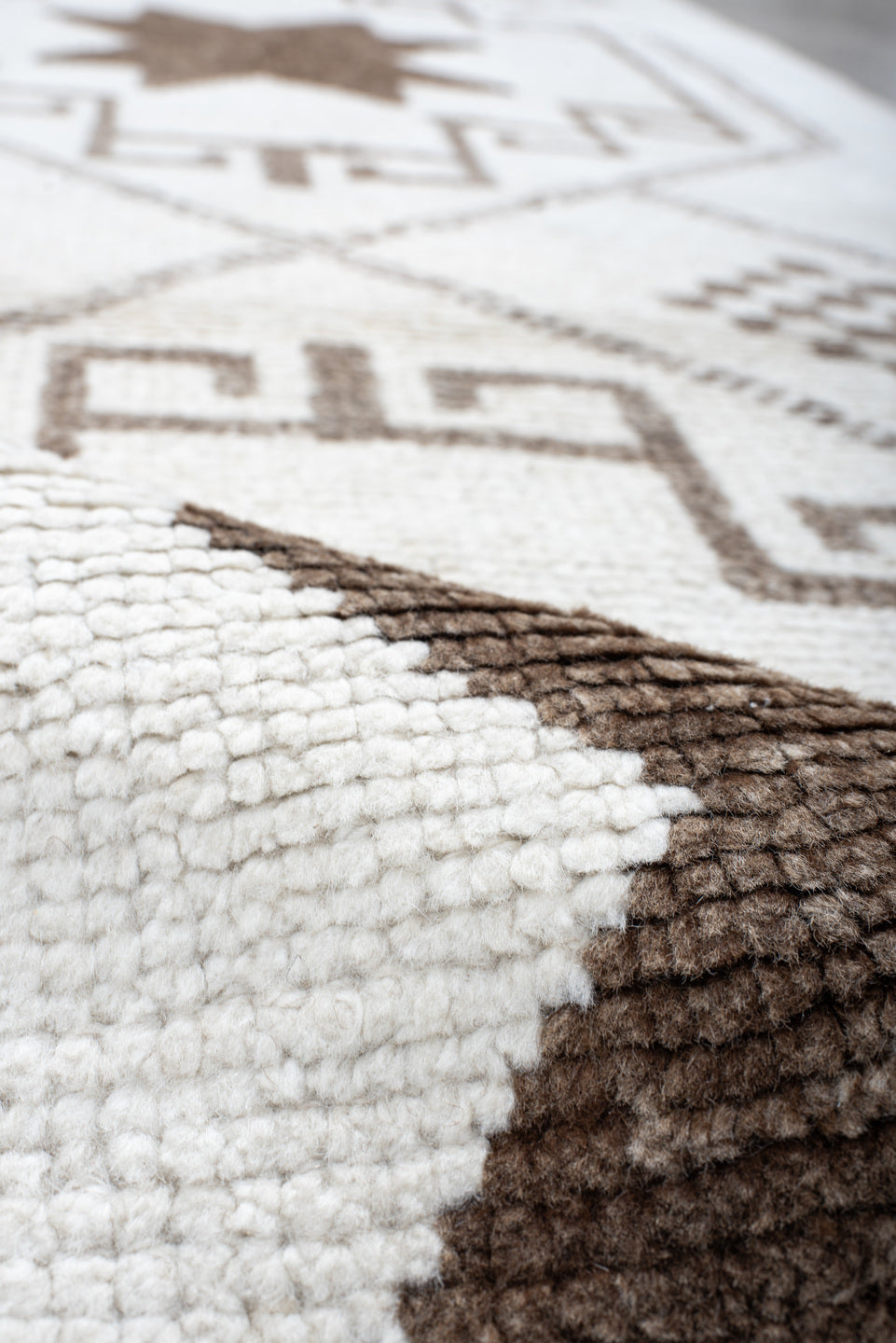 3' x 11' one-of-a-kind handmade vintage Kars runner rug. Color palette: brown, dark gray, gainsboro, gray, lavender blush