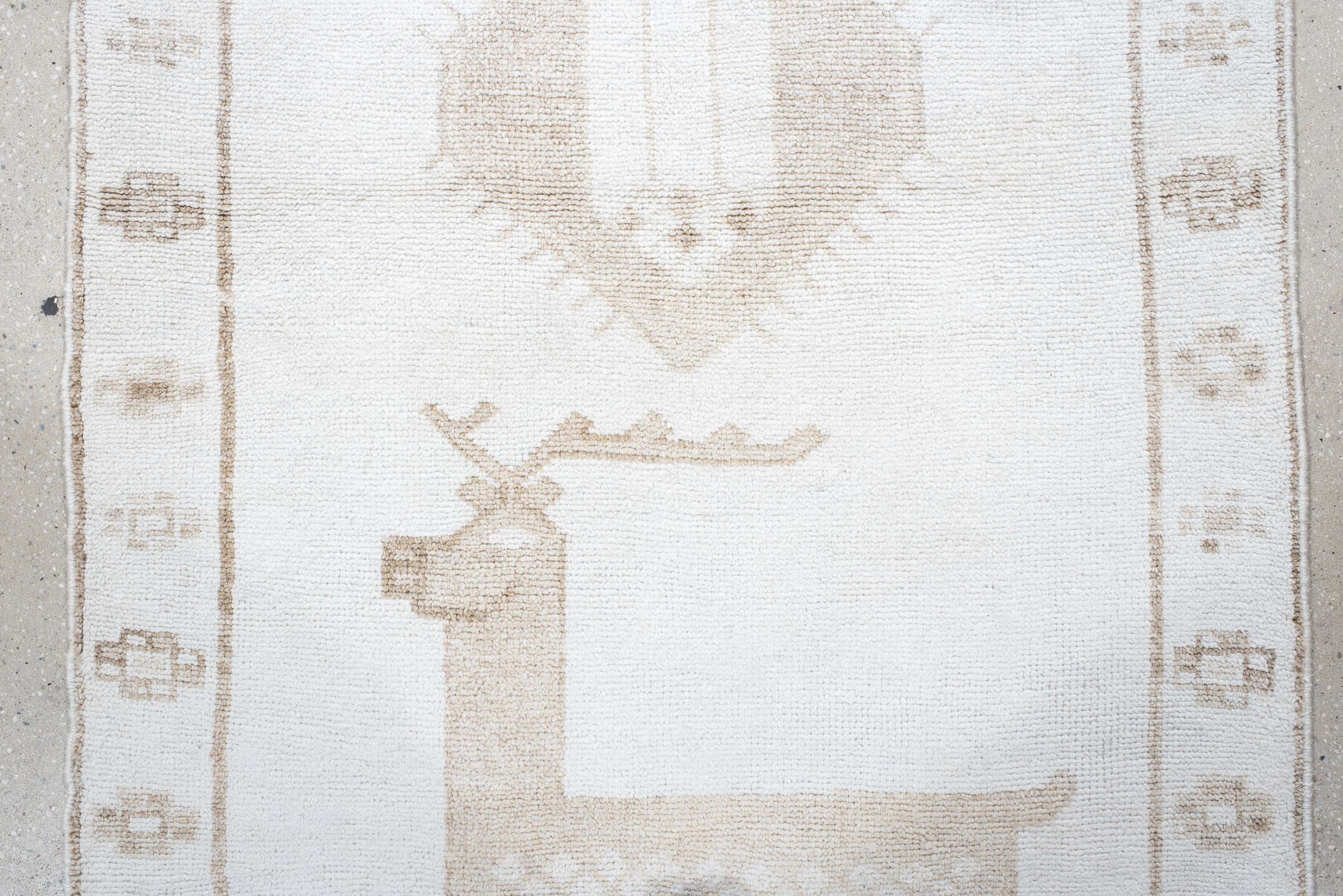 4' x 11' one-of-a-kind handmade vintage Kars runner rug. Color palette: ivory, beige, taupe, camel, gray