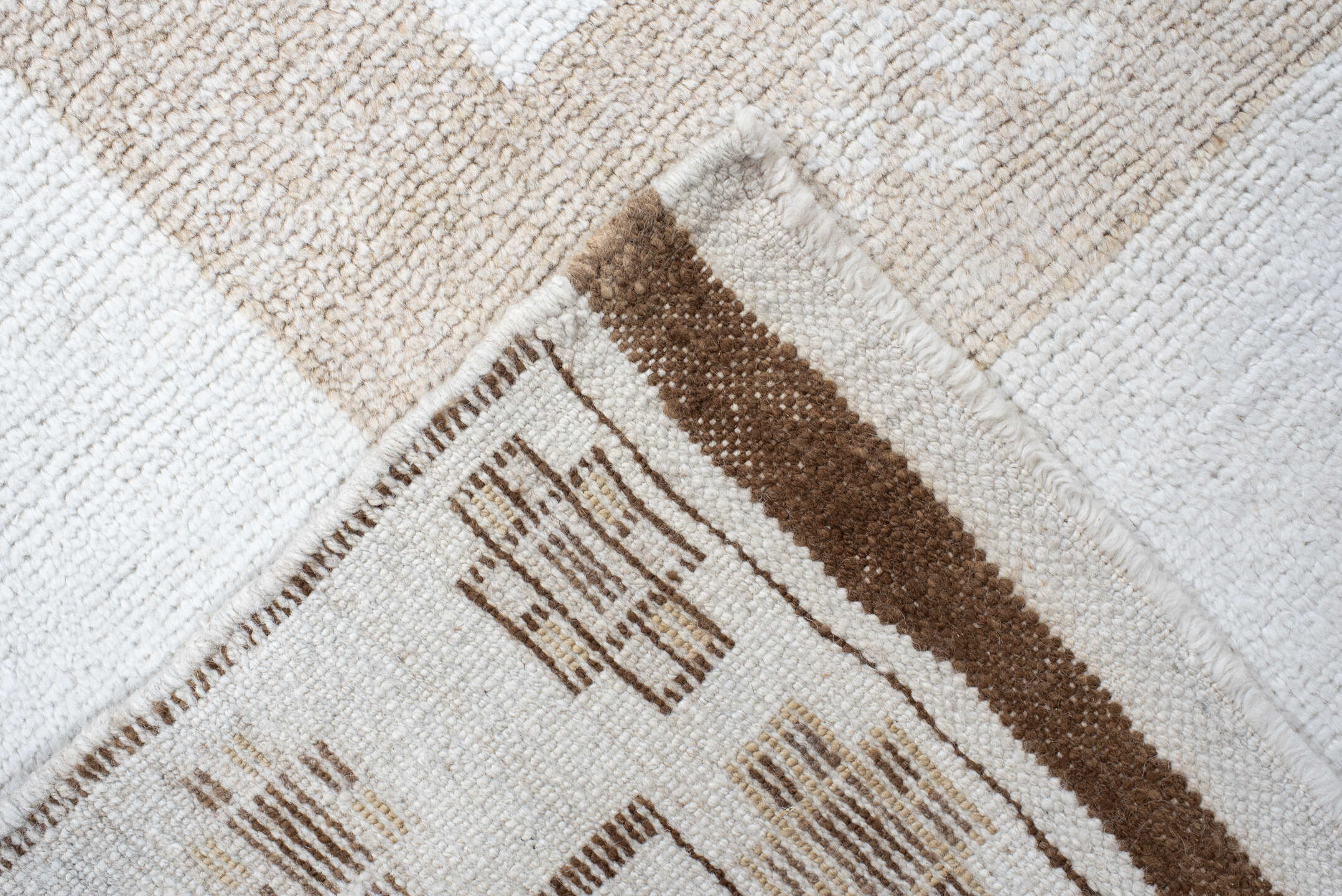 4' x 11' one-of-a-kind handmade vintage Kars runner rug. Color palette: ivory, beige, taupe, camel, gray