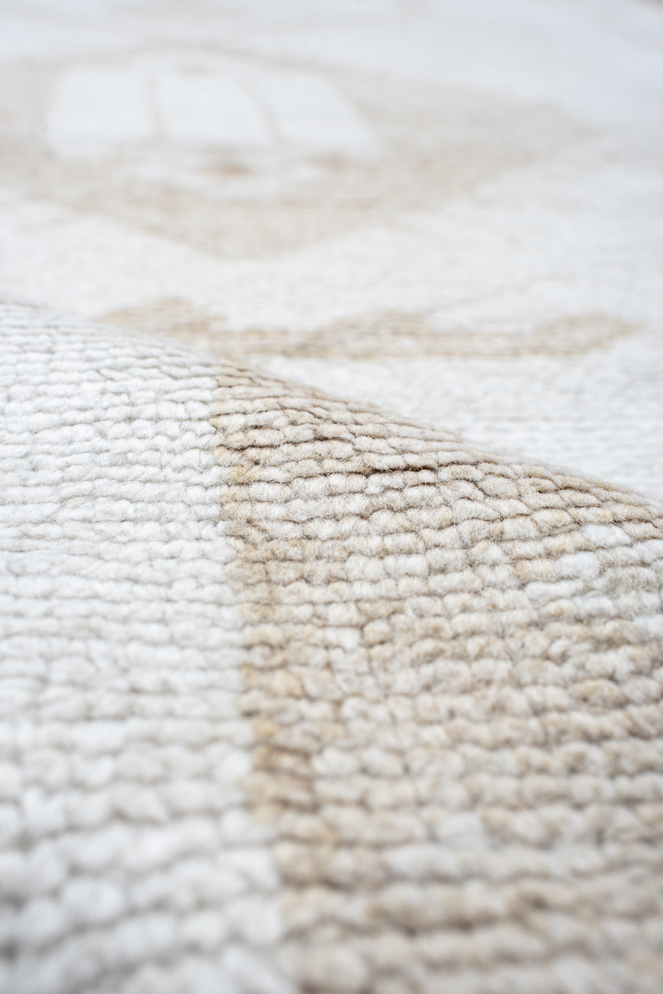 4' x 11' one-of-a-kind handmade vintage Kars runner rug. Color palette: ivory, beige, taupe, camel, gray